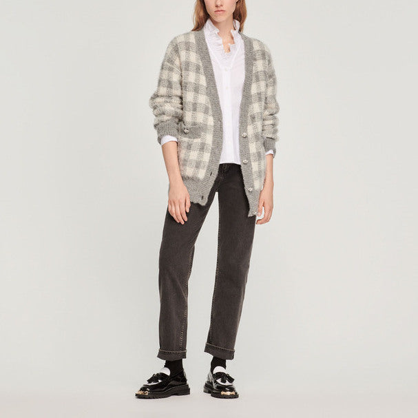 Cardigan jacquard carreaux Sandro seconde main