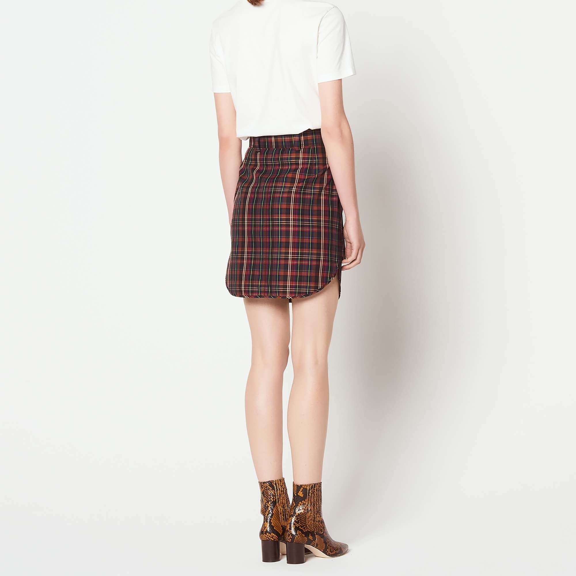 Jupe courte à carreaux et ceinture Sandro seconde main