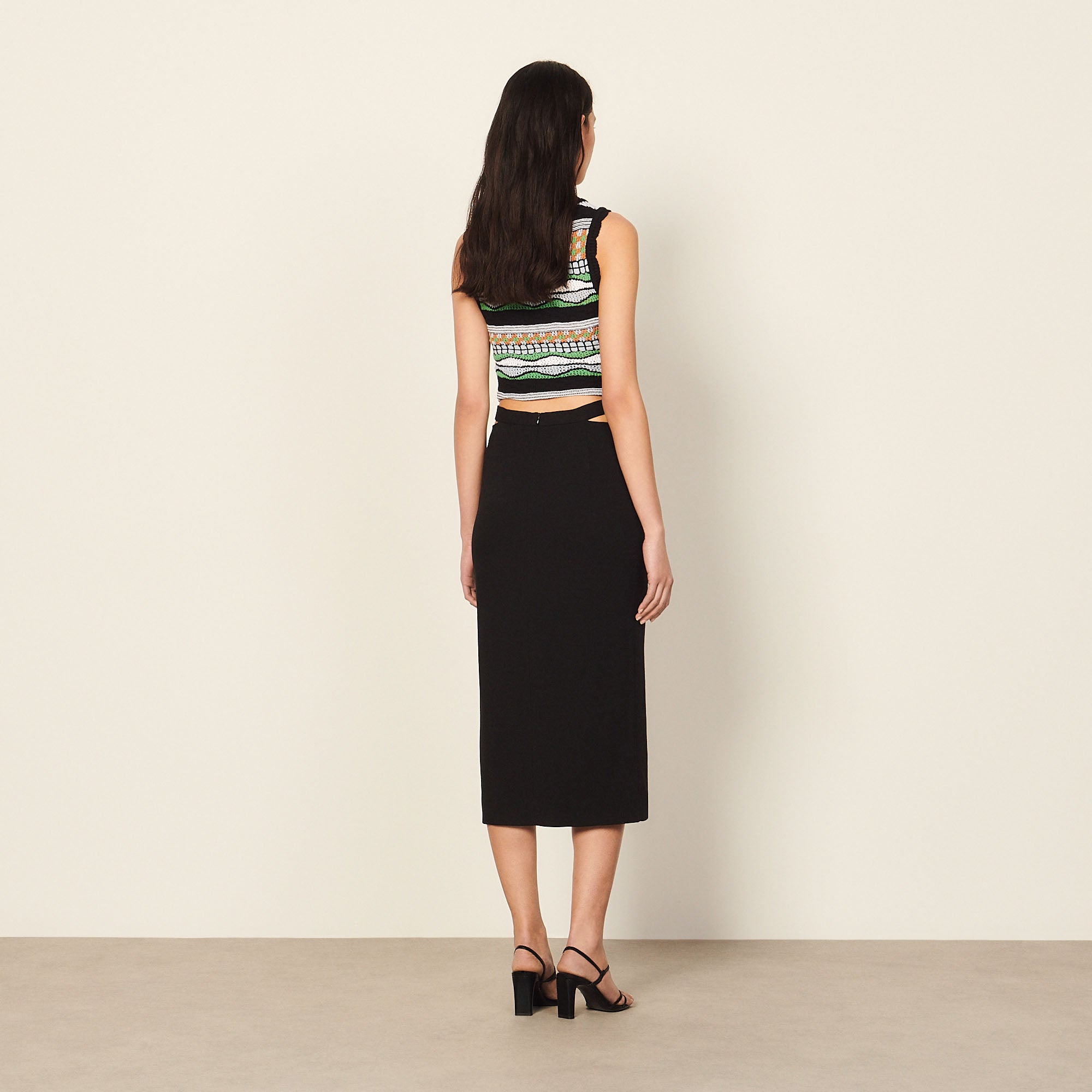 Jupe crayon midi à ceinture ajourée Sandro seconde main