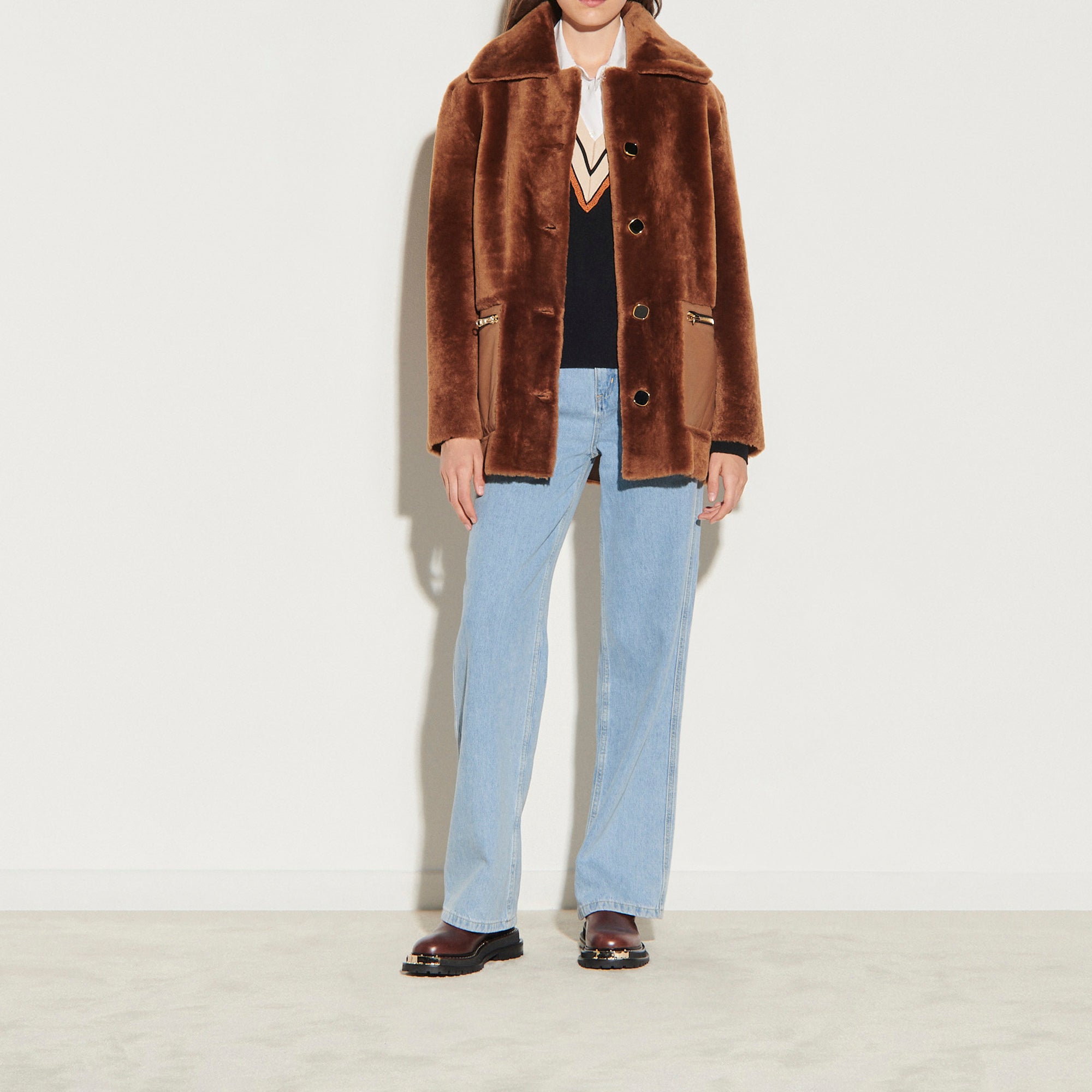 Manteau en peau lainée à grand col Sandro seconde main