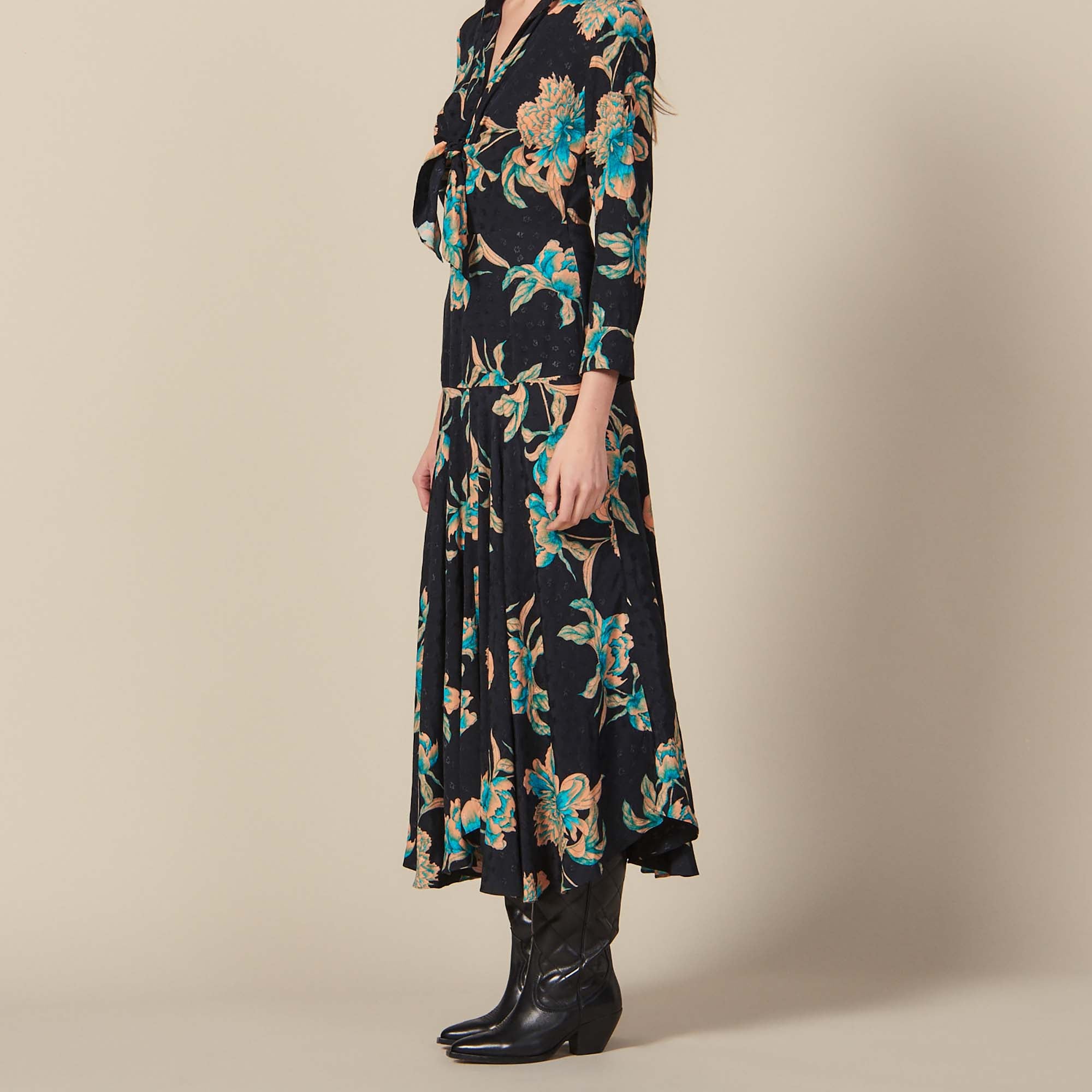 Robe longue imprimée à nouer Sandro seconde main