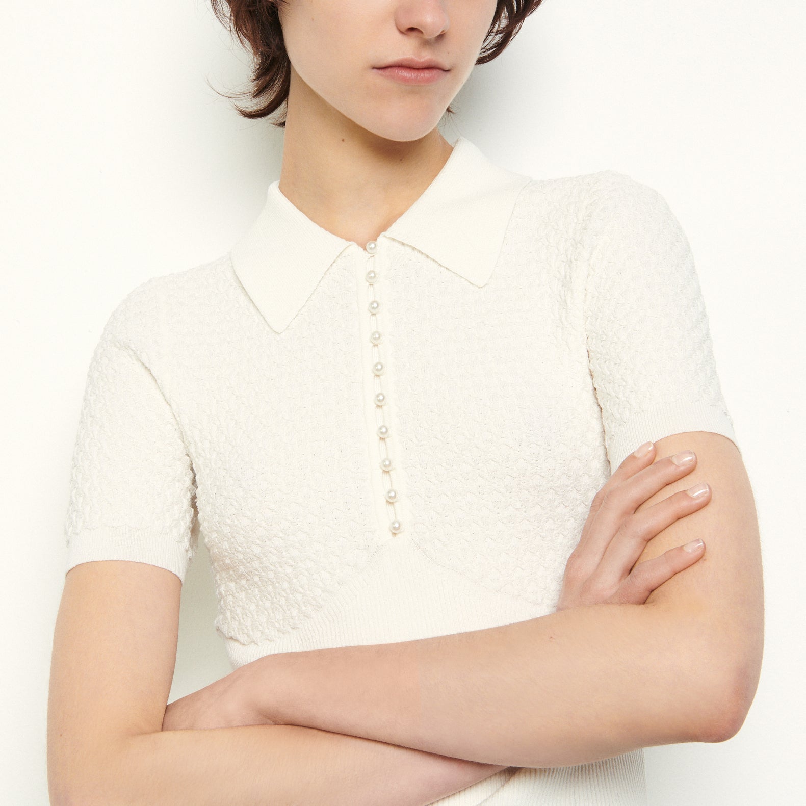 Pull façon polo en pointelle Sandro seconde main