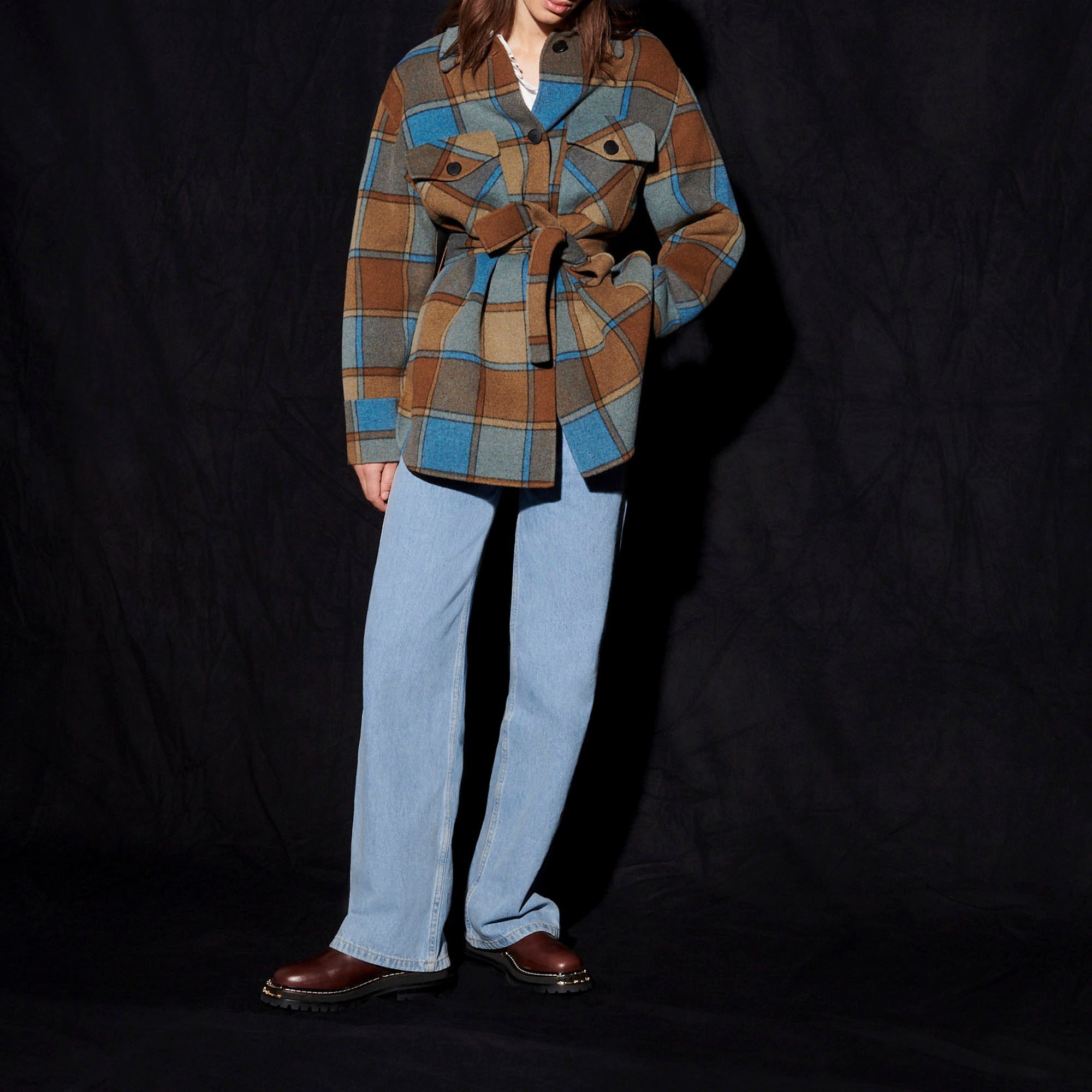 Veste ceinturée à carreaux Sandro seconde main