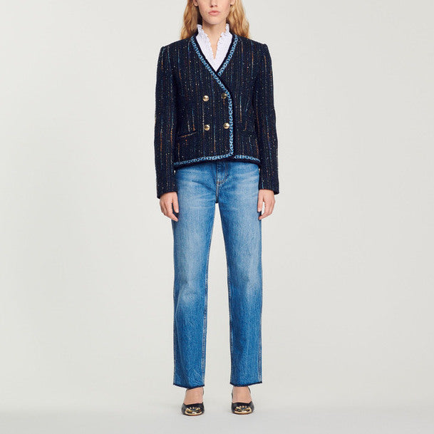 Veste en tweed à boutonnage croisé Sandro seconde main