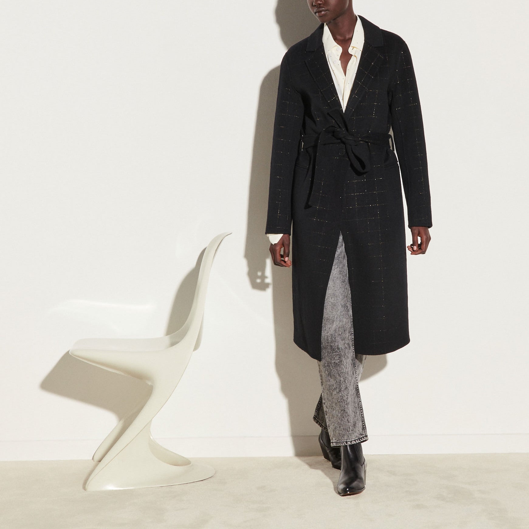 Manteau long à carreaux fantaisies Sandro seconde main