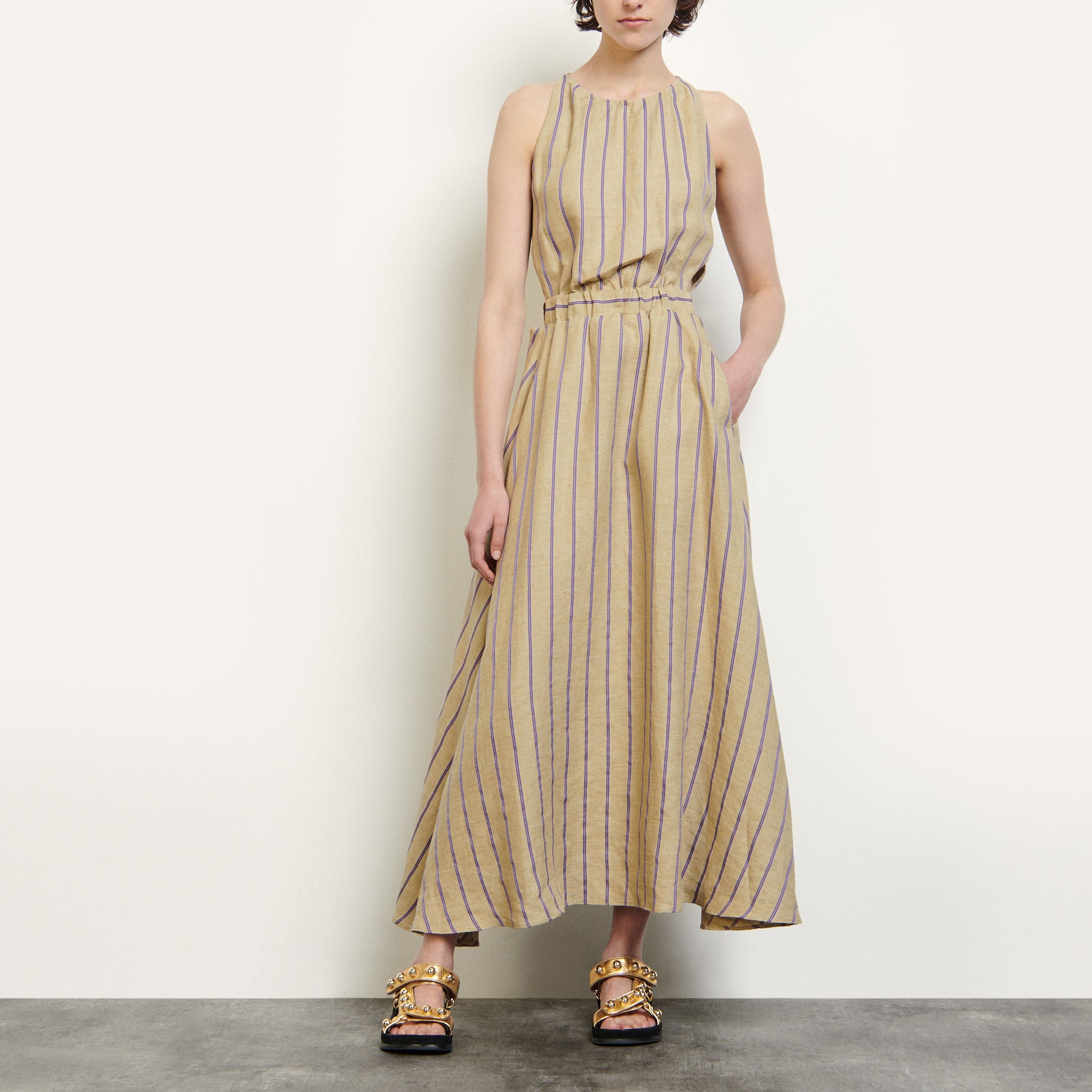 Robe longue à rayures en lin mélangé Sandro seconde main