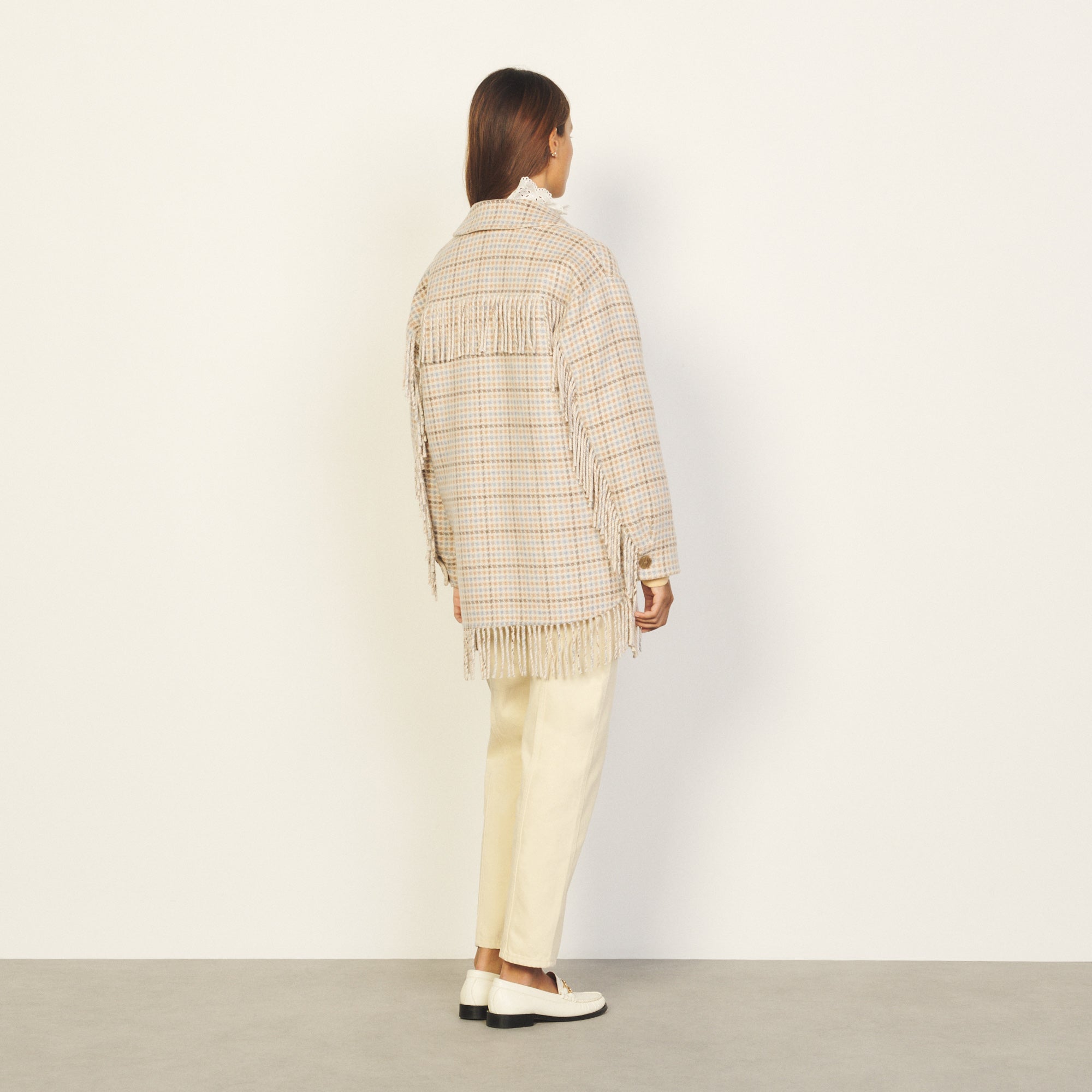 Manteau sur Chemise frangé en laine Sandro seconde main