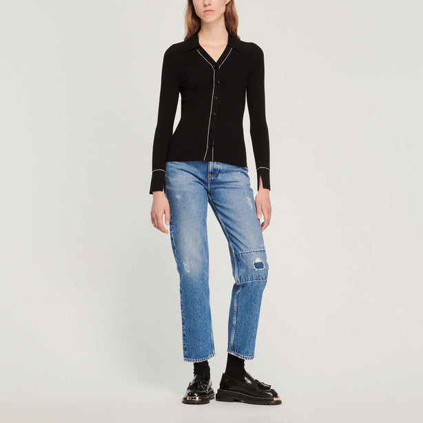 Cardigan en Maille fine surpiquée Sandro seconde main