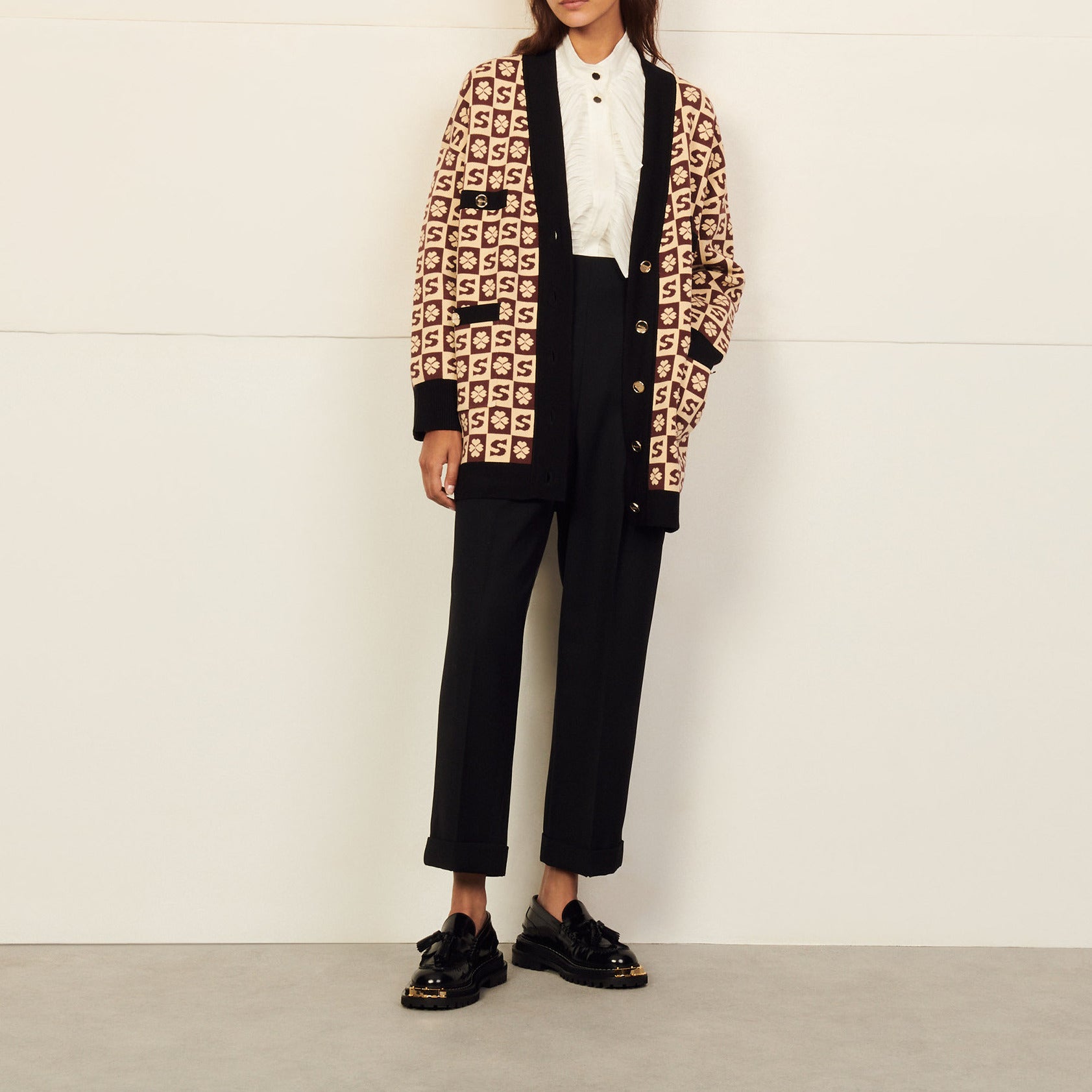 Cardi-coat long à motif jacquard Sandro seconde main