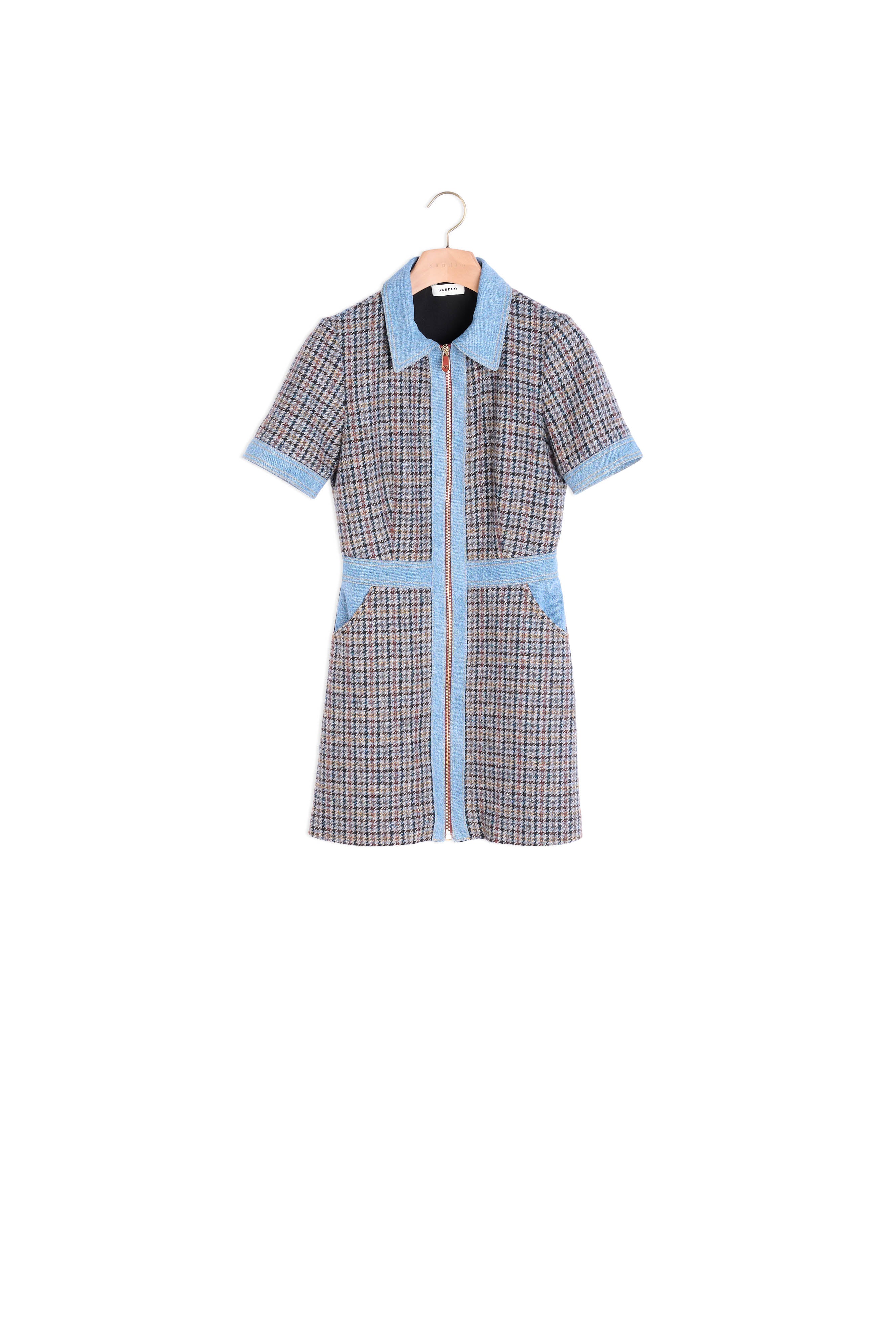 Robe courte en tweed et denim Sandro seconde main