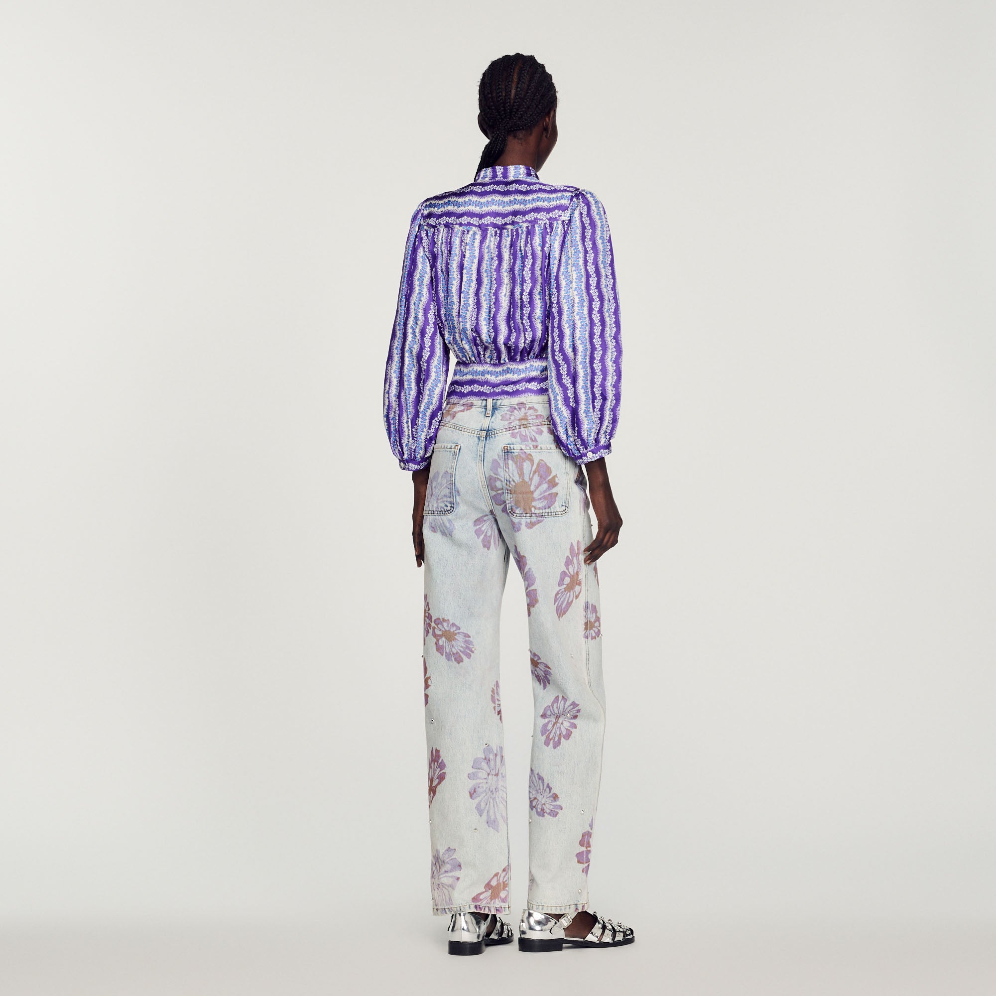 Chemise courte en soie imprimé fleuri Sandro seconde main