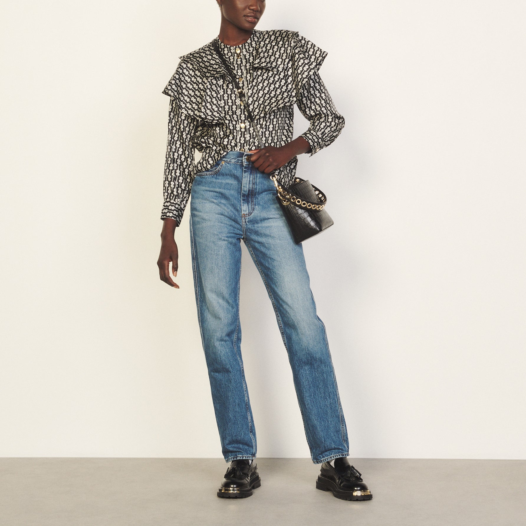 Chemise imprimé noir et blanc Sandro seconde main