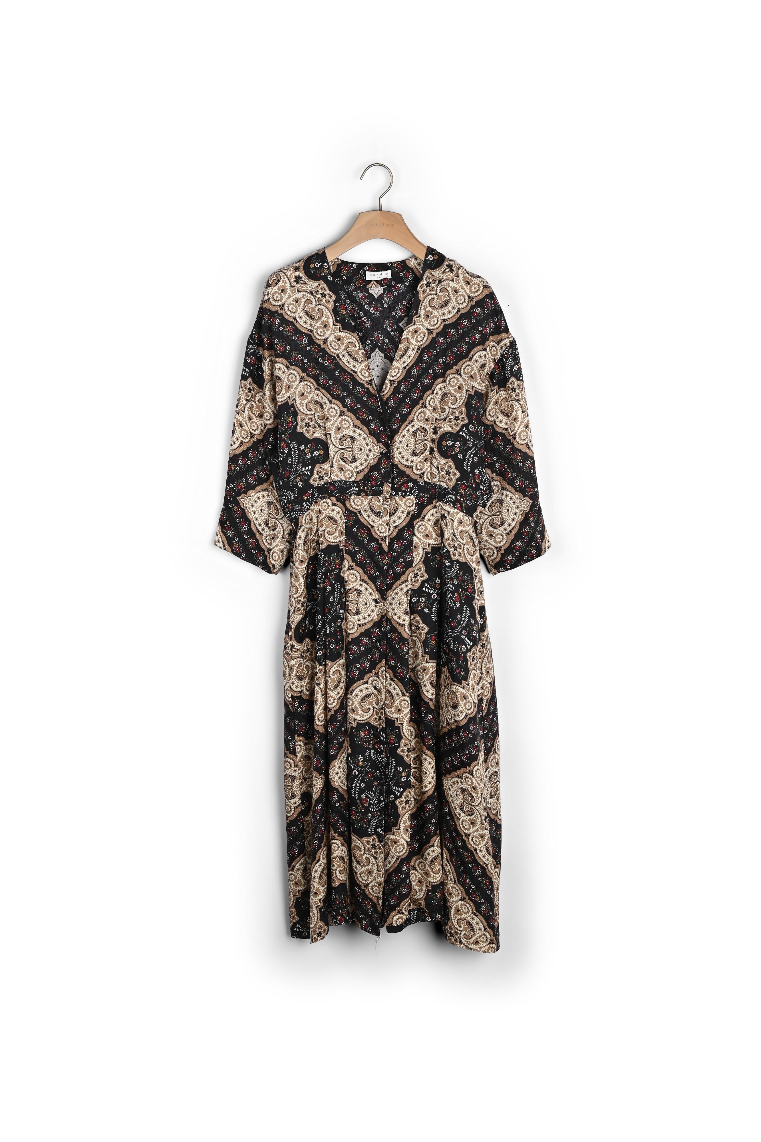 Robe midi décolletée en imprimé placé Sandro seconde main