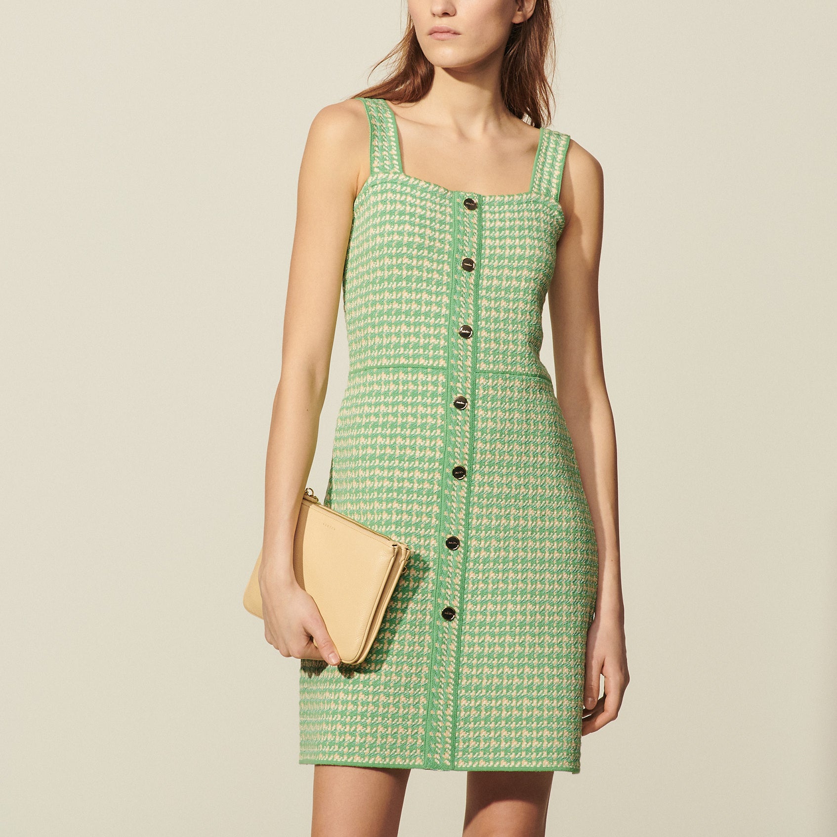 Robe à bretelles en tweed fantaisie Sandro seconde main