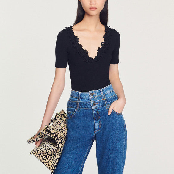 Pull à col crochet fleurs Sandro seconde main