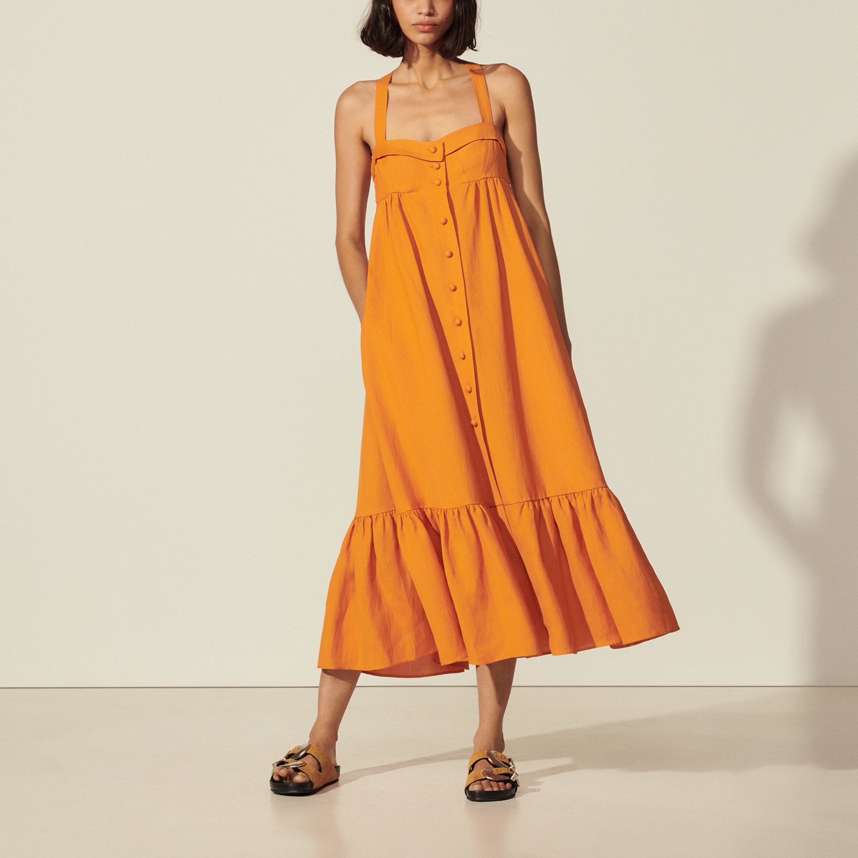 Robe longue boutonnée à bretelles Sandro seconde main