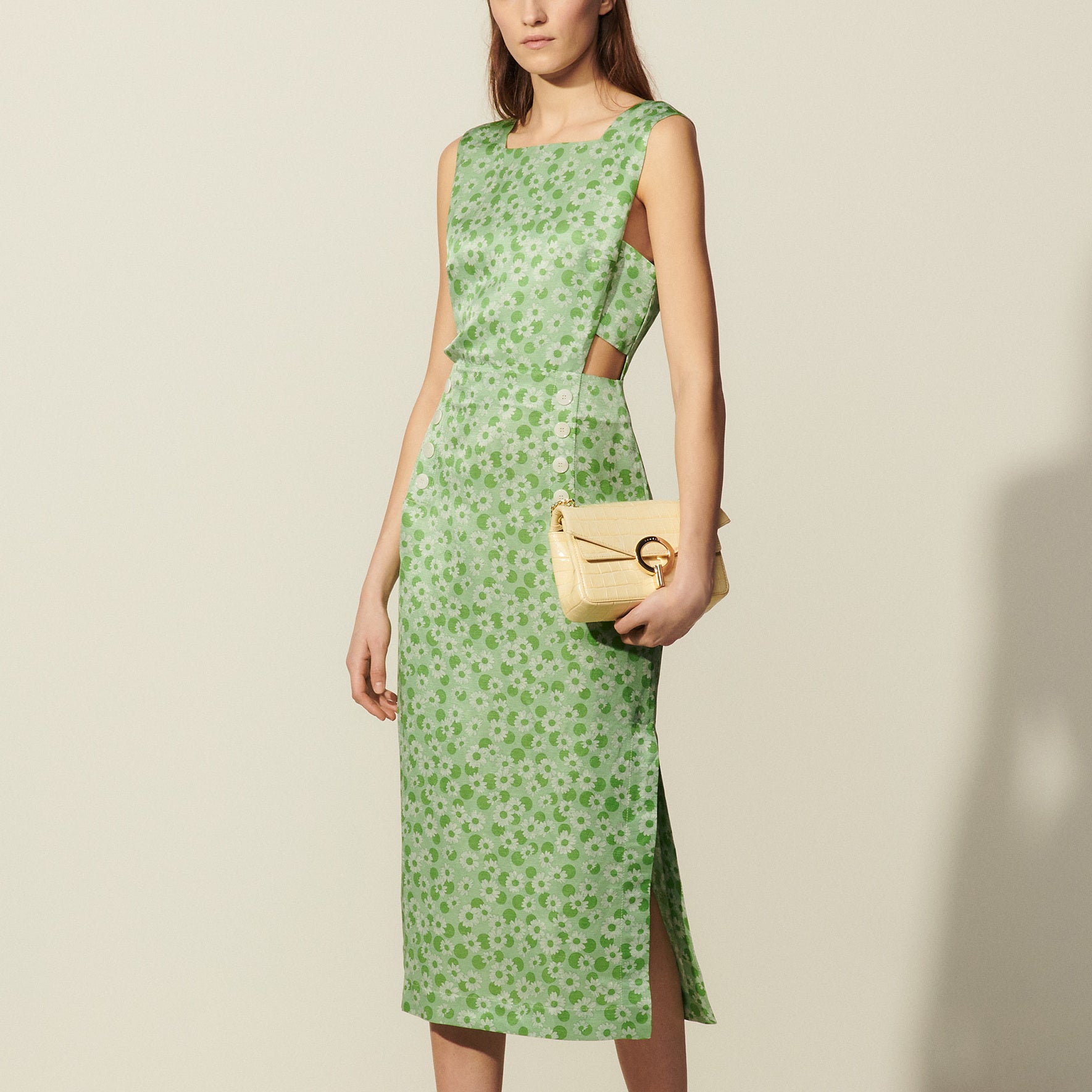 Robe longue imprimée à larges bretelles Sandro seconde main