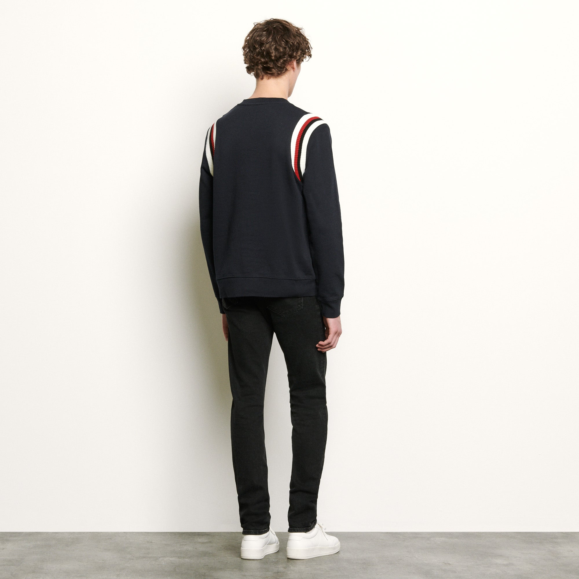 Sweat shirt à bords côtes tricolores Sandro seconde main