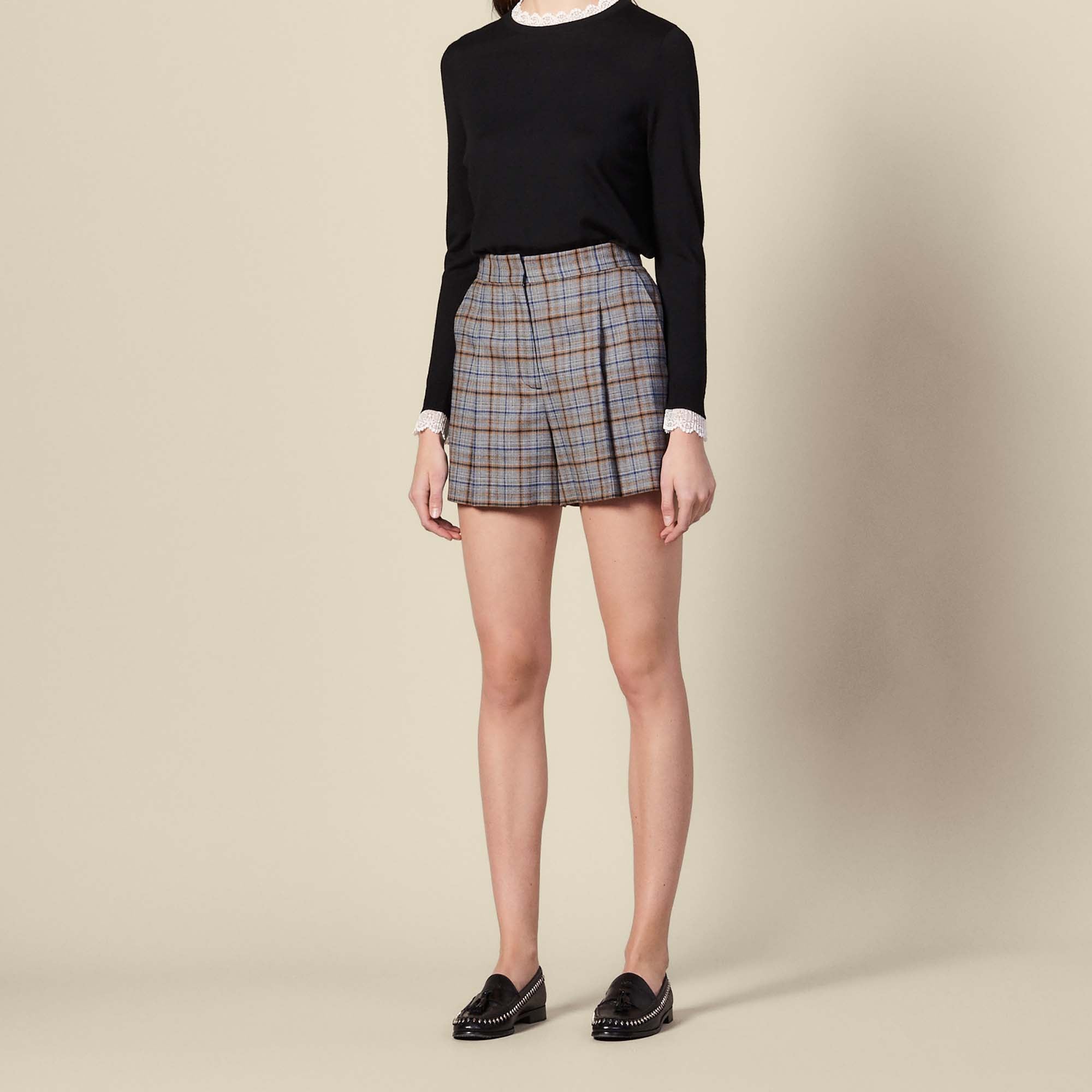 Short à carreaux doté de plis devant Sandro seconde main