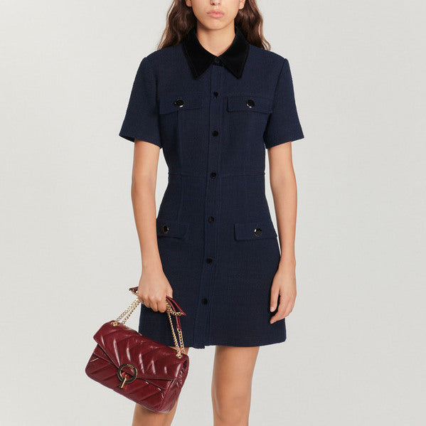 Robe courte en tweed à col velours Sandro seconde main