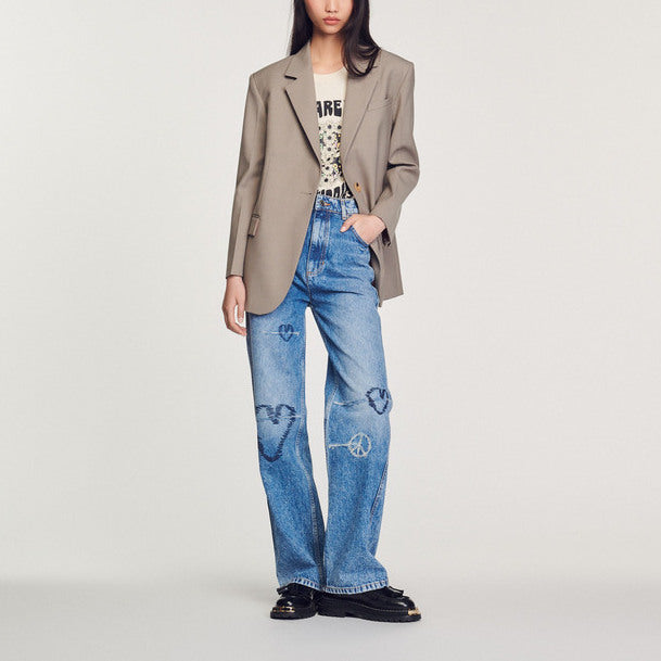 Jean droit à broderies cœurs Sandro seconde main