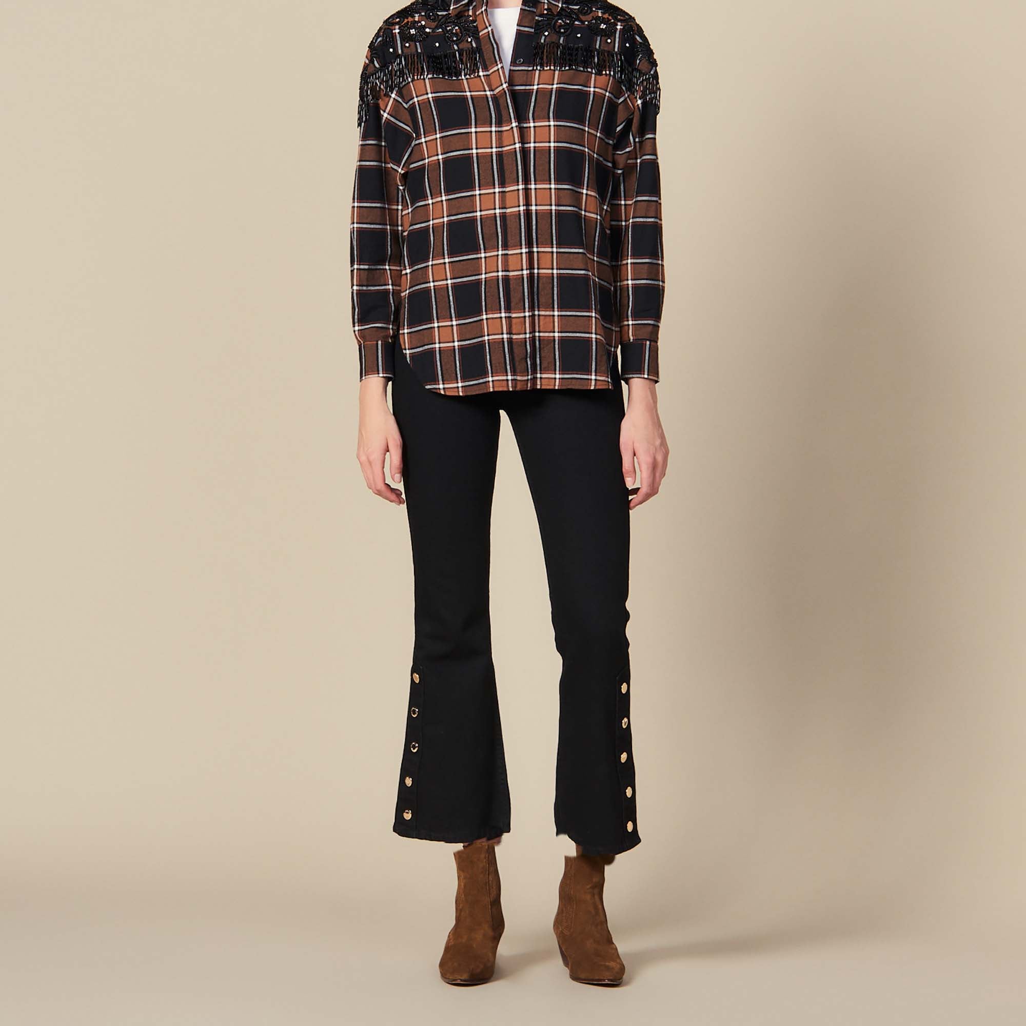 Chemise à carreaux et broderies western Sandro seconde main