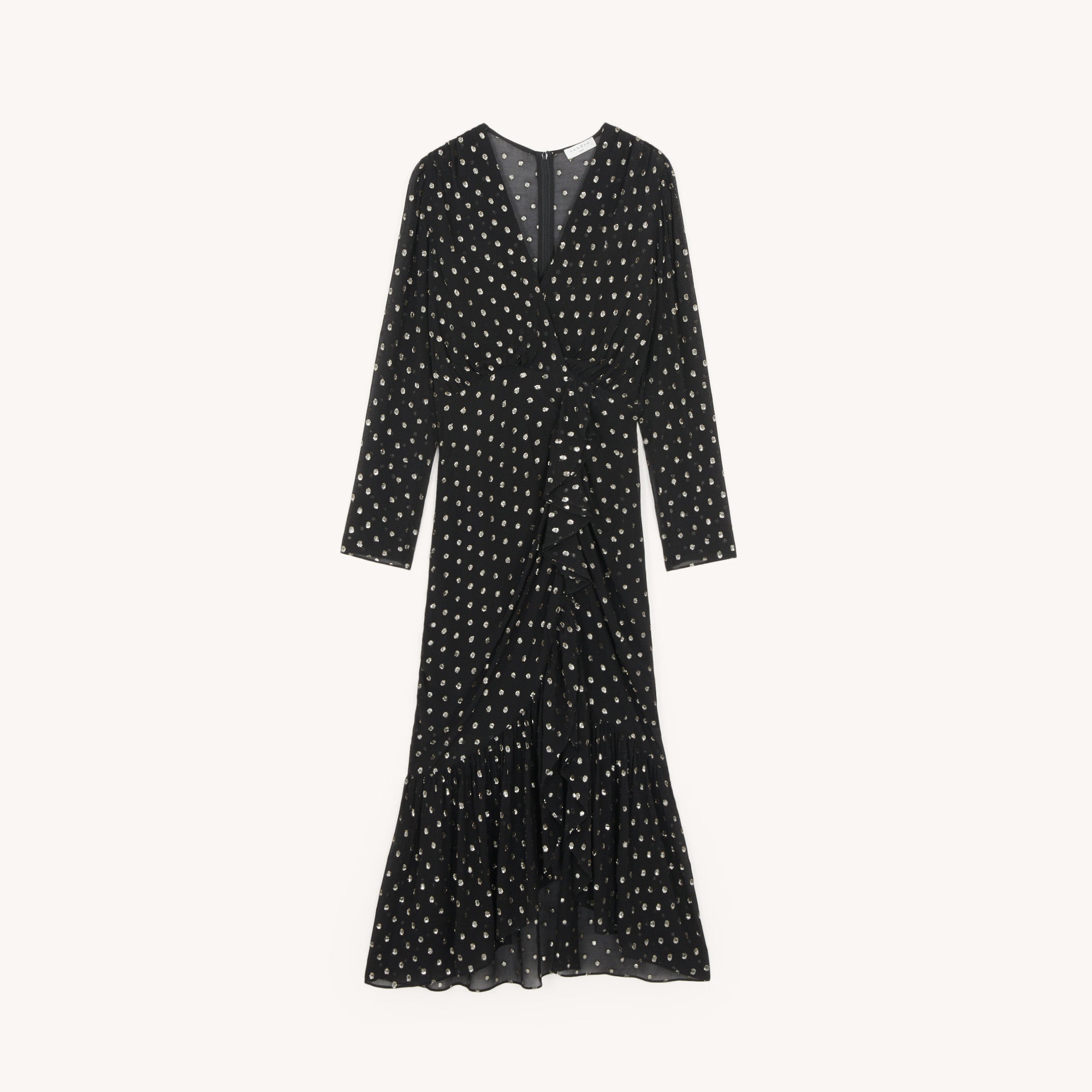 Robe longue à volants et pois lurex Sandro seconde main