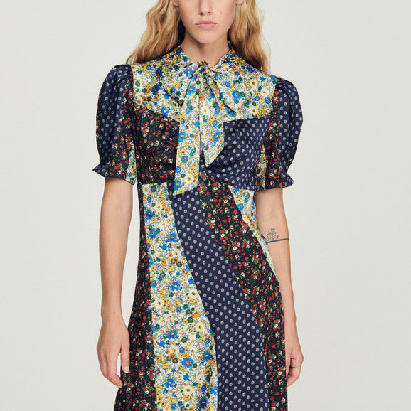 Robe longue imprimée à col lavallière Sandro seconde main