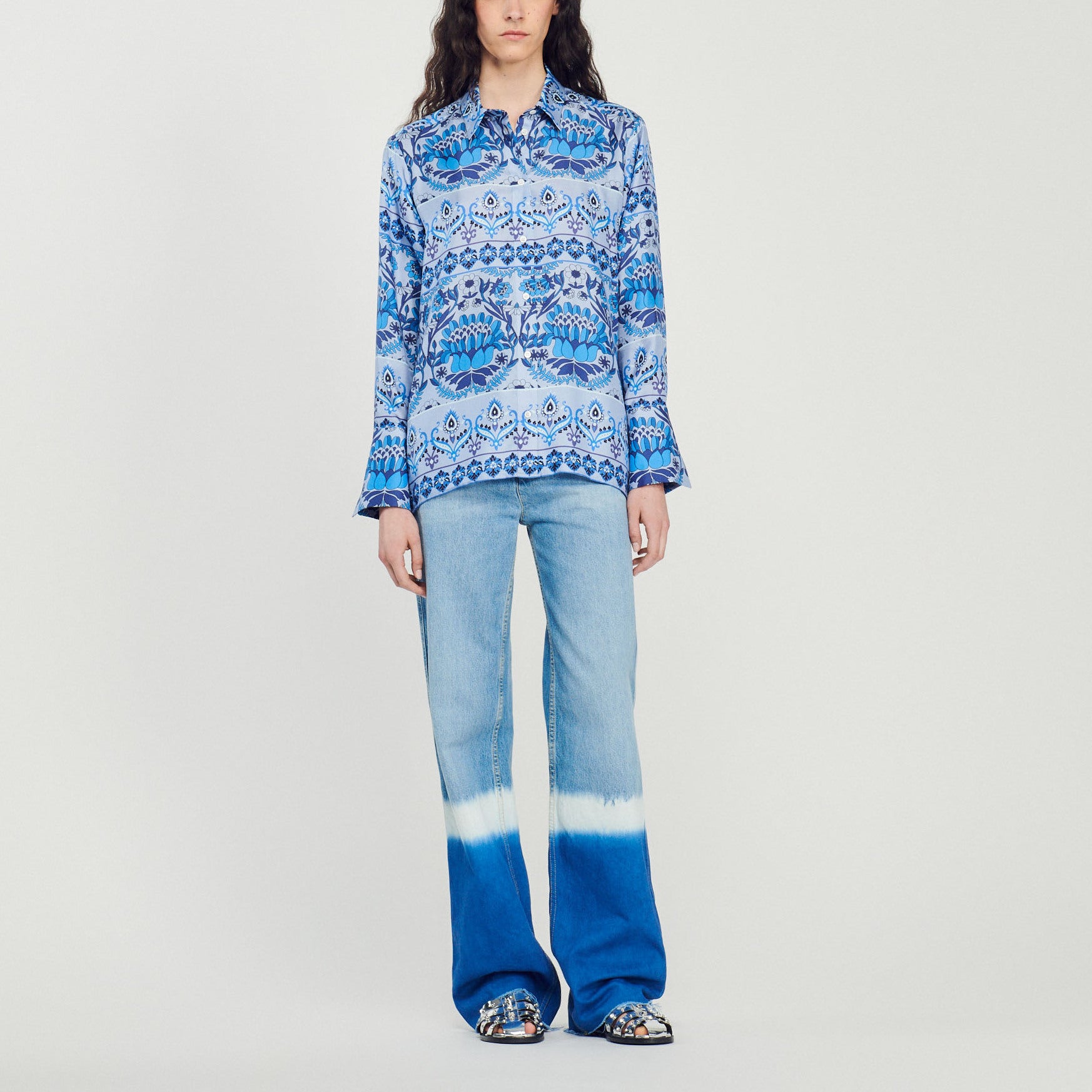 Chemise en soie imprimée Sandro seconde main