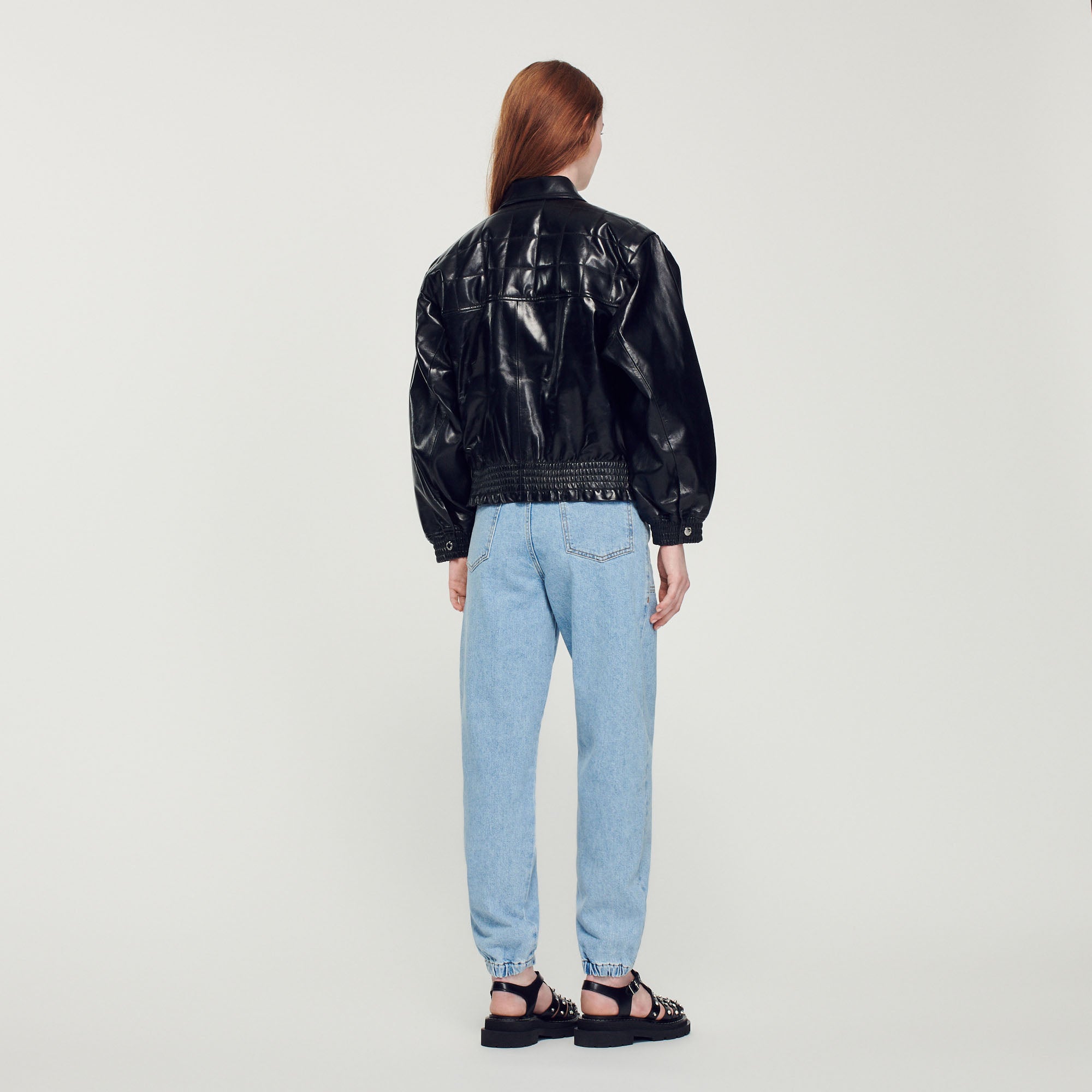 Veste en cuir lisse Sandro seconde main