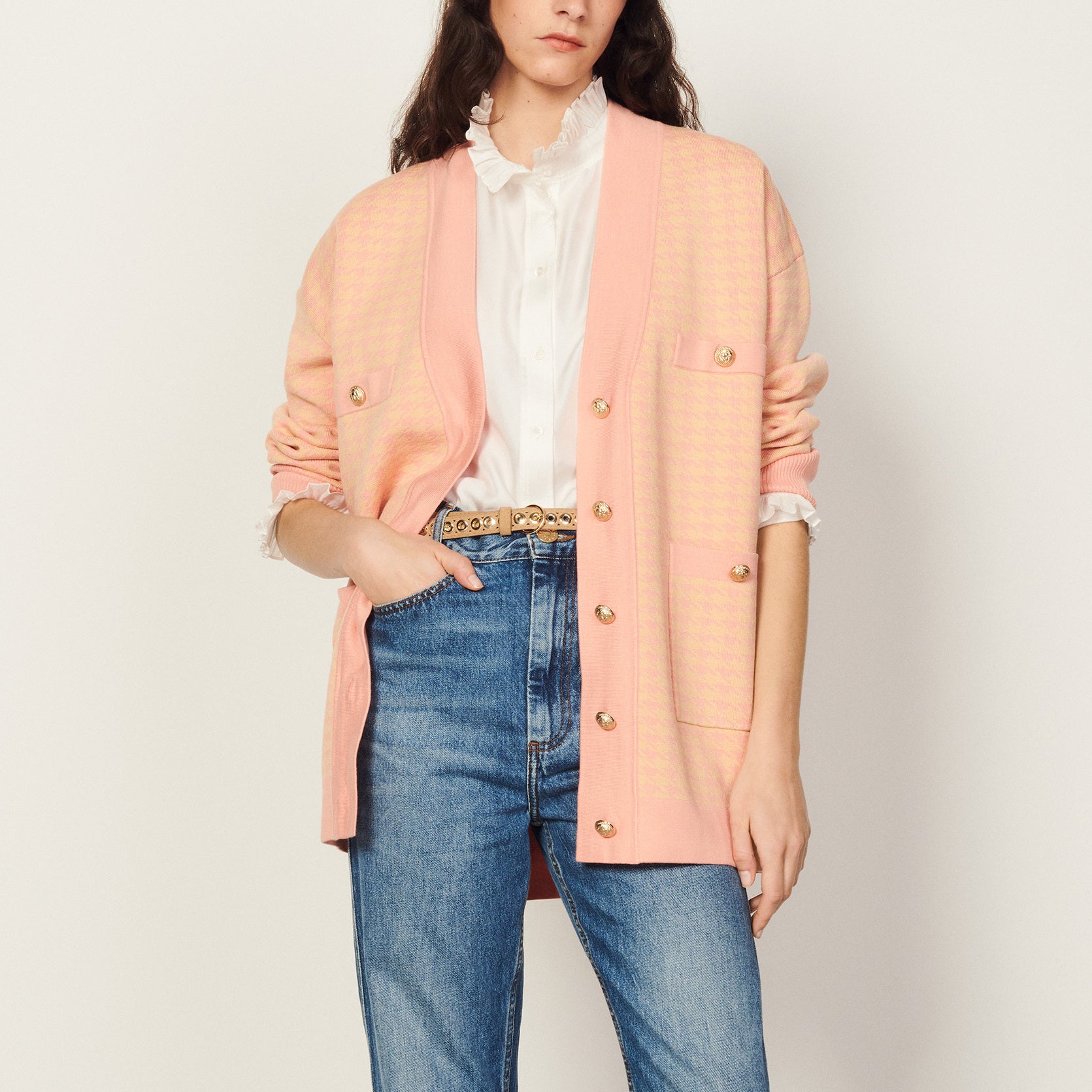 Cardi-coat à motifs pied de coq Sandro seconde main