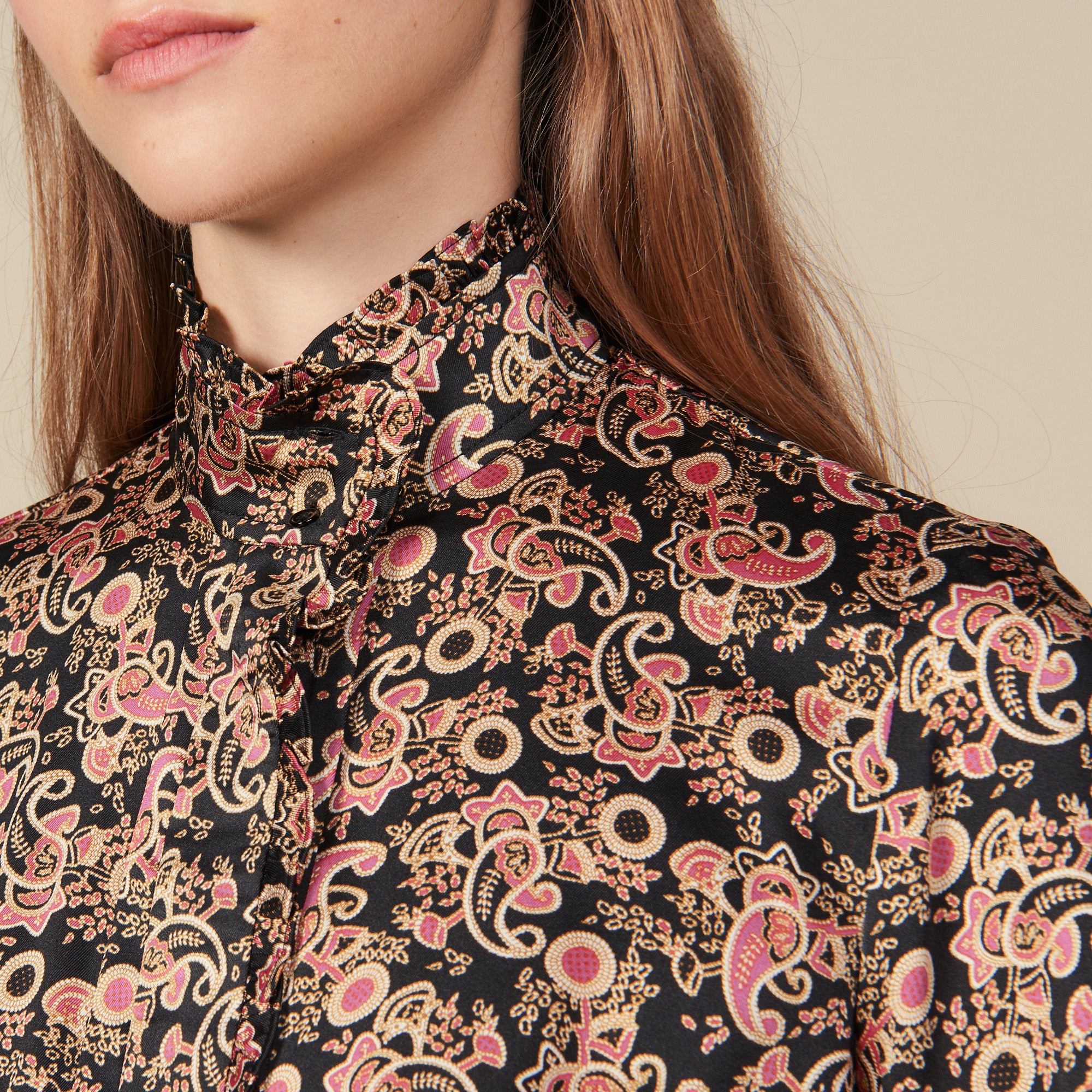 Chemisier à col montant bordé de volants Sandro seconde main