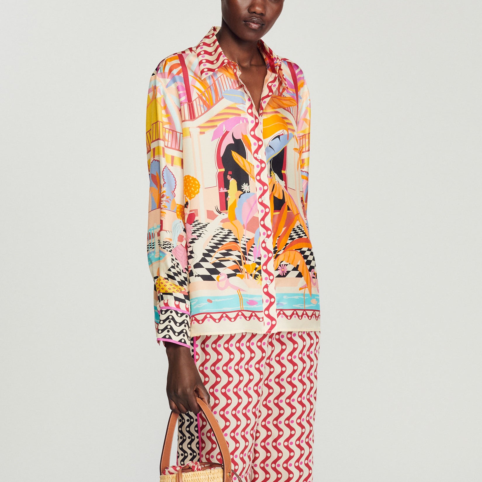 Chemise en soie imprimée Sandro seconde main