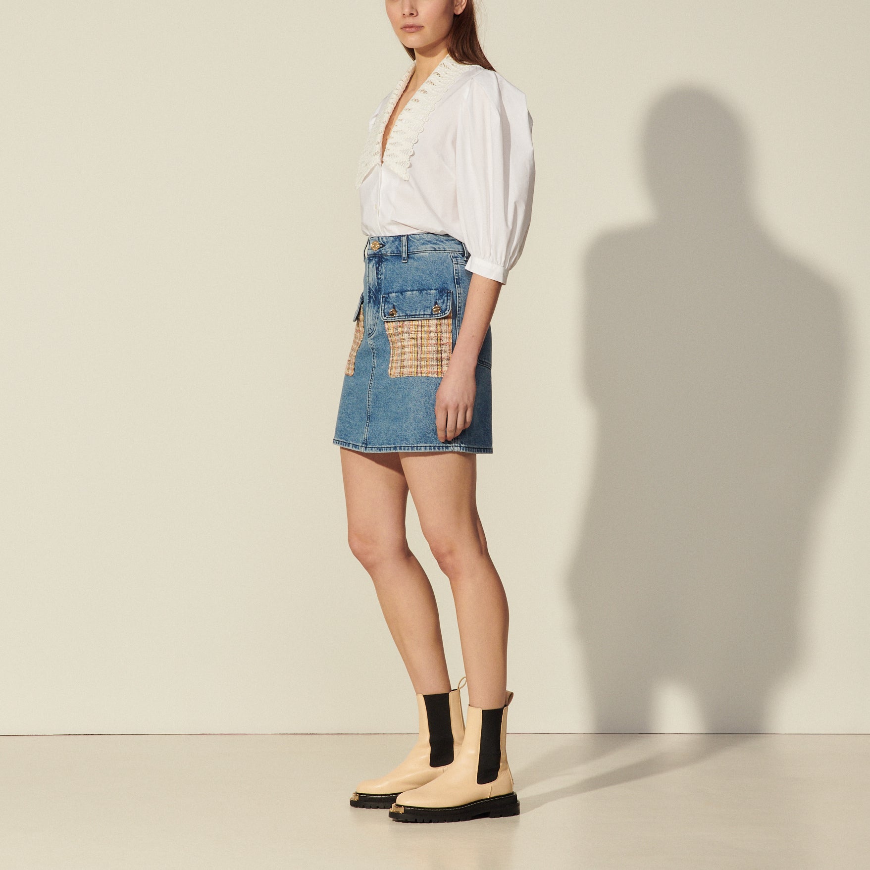 Jupe en Jean avec poches en tweed Sandro seconde main