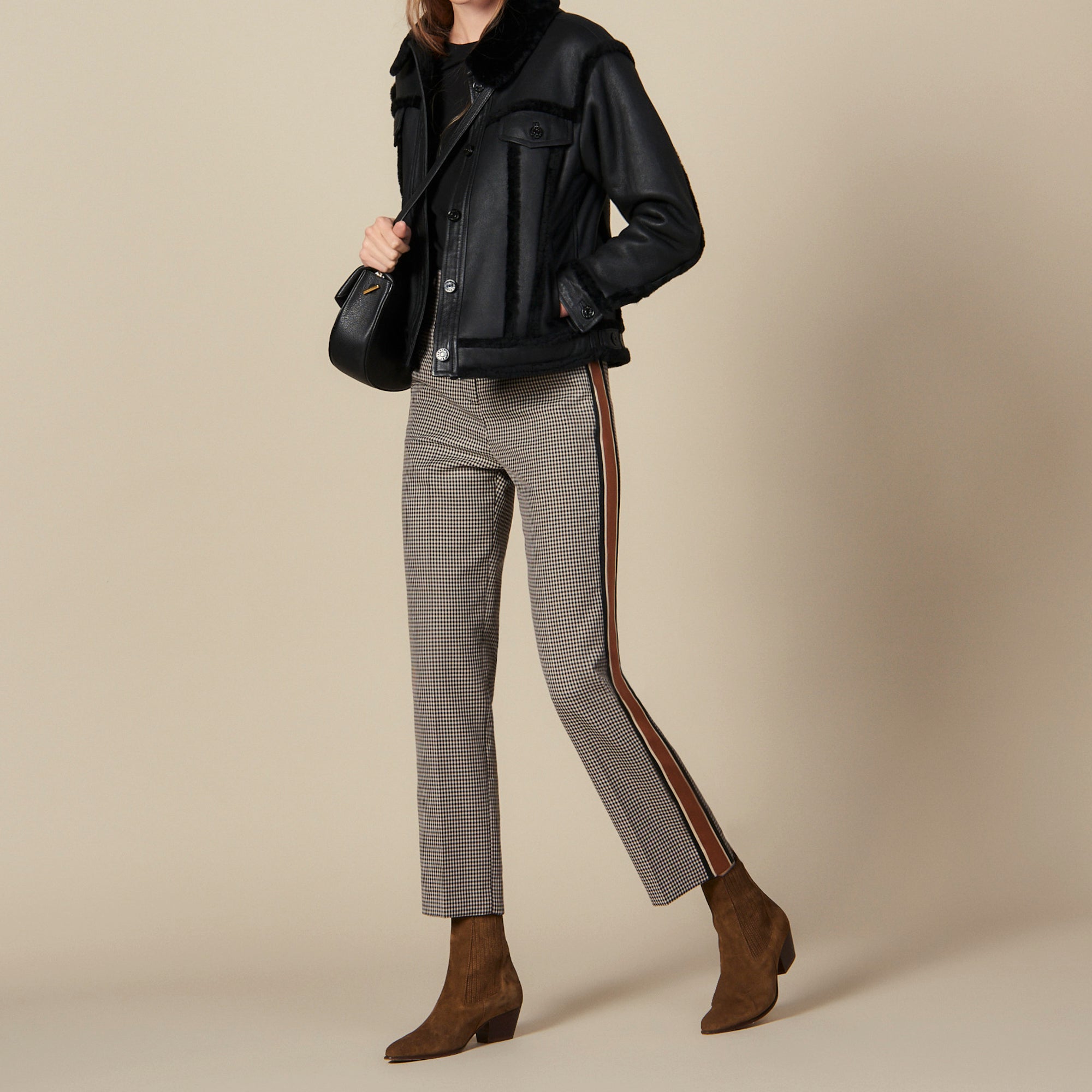 Pantalon droit à carreaux et galons Sandro seconde main