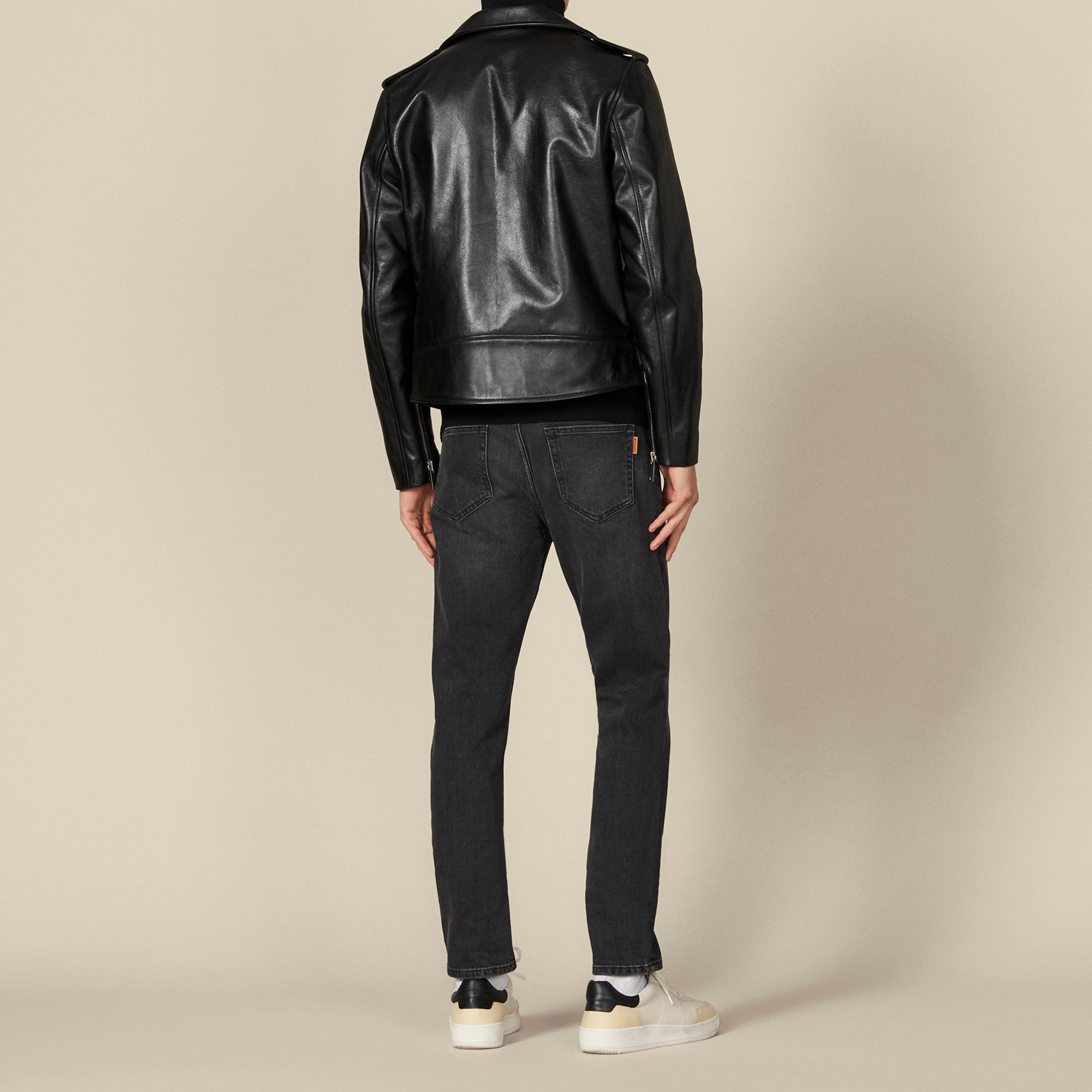 Blouson biker en cuir Sandro seconde main