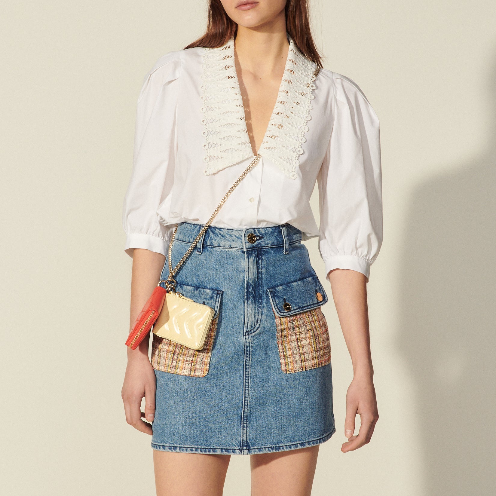 Jupe en Jean avec poches en tweed Sandro seconde main