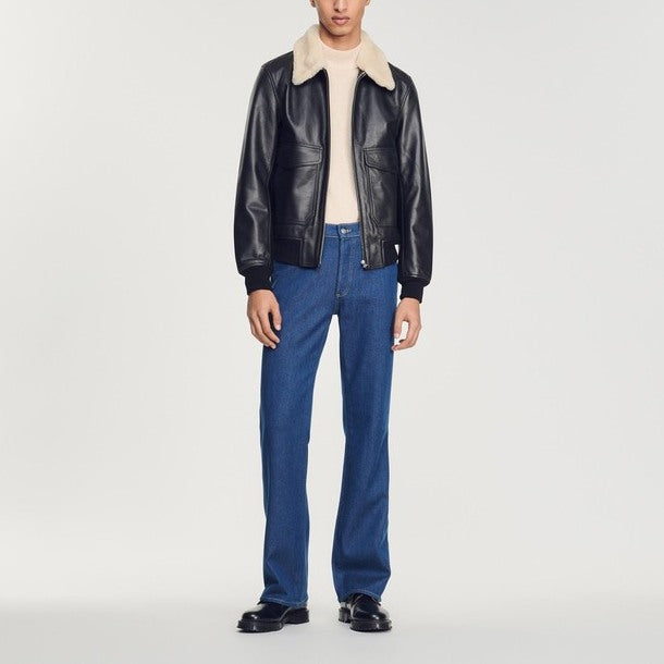 Blouson aviateur en cuir Sandro seconde main