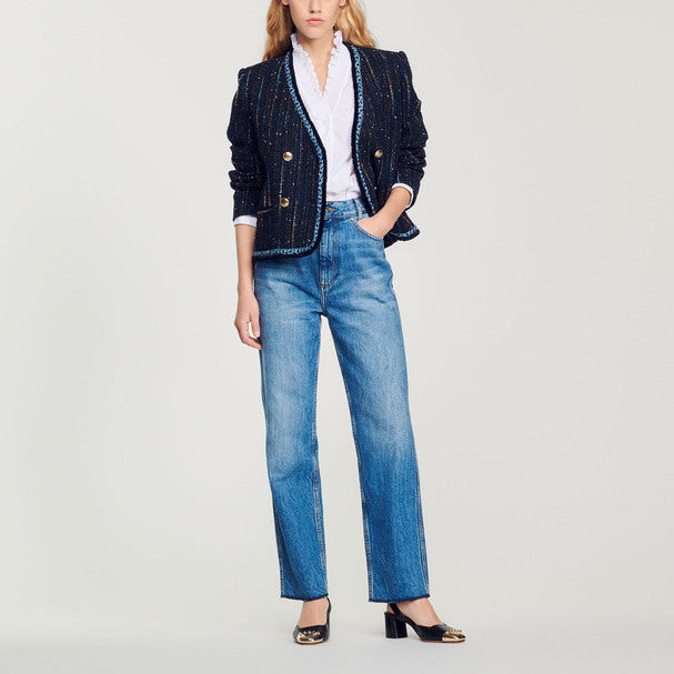 Veste en tweed à boutonnage croisé Sandro seconde main