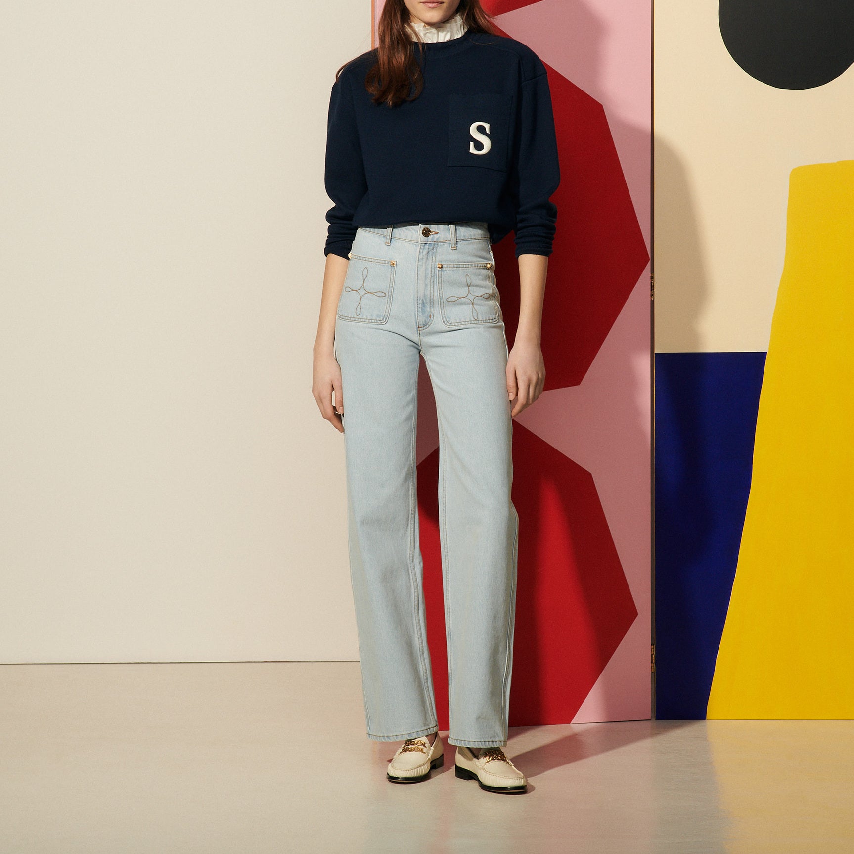 Jean large à poches plaquées brodées Sandro seconde main