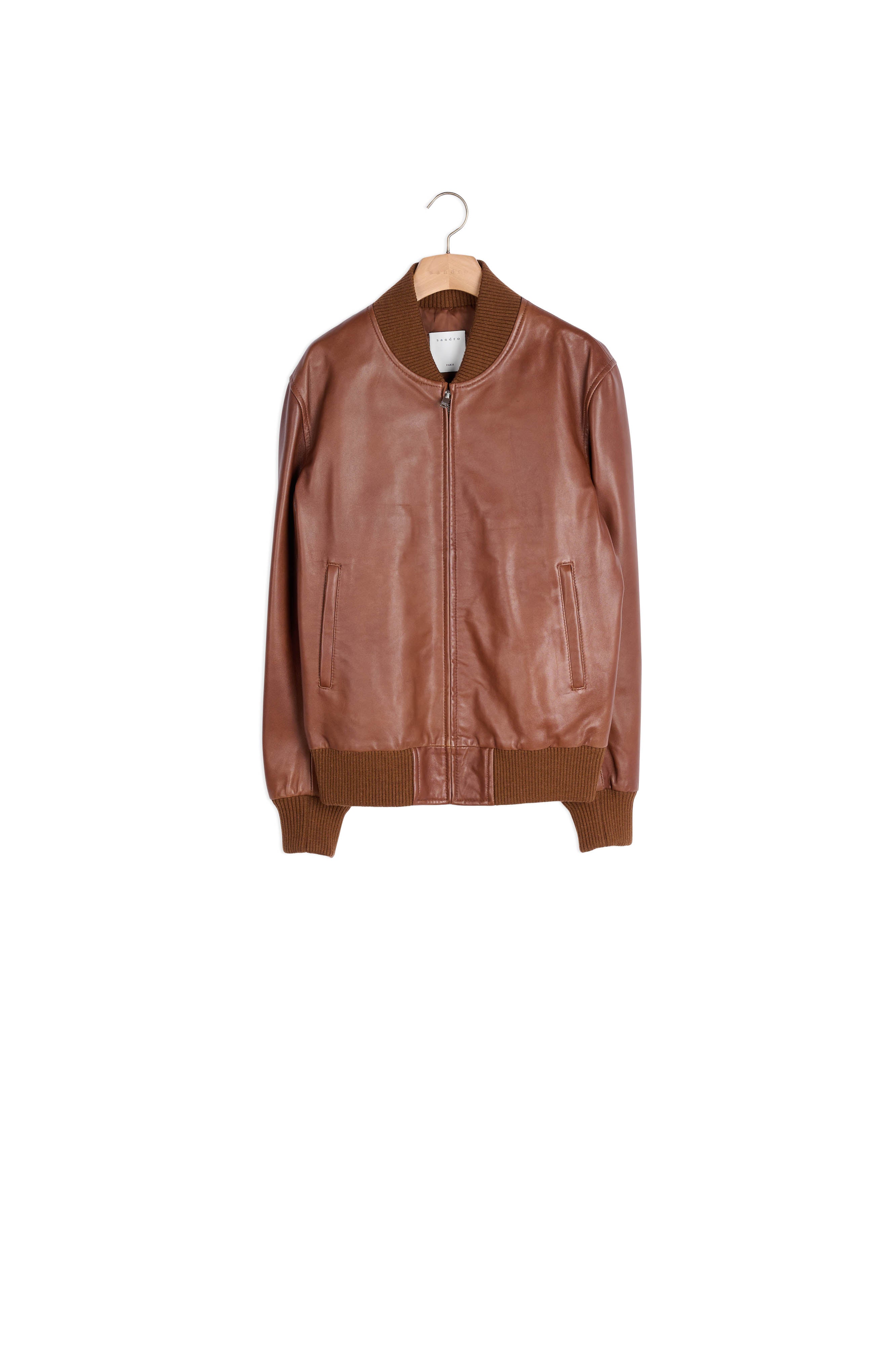 Blouson zippé en cuir Sandro seconde main