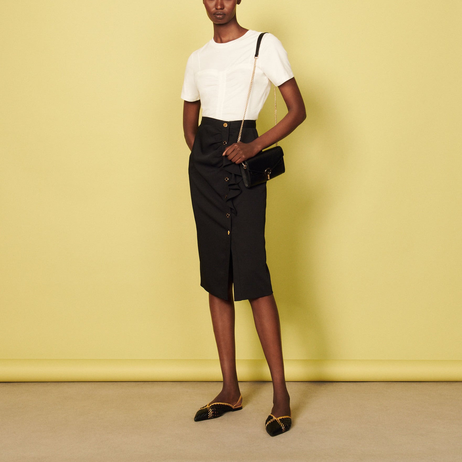 Jupe midi crayon volantée Sandro seconde main