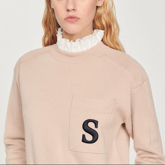 Pull à col volanté contrasté Sandro seconde main