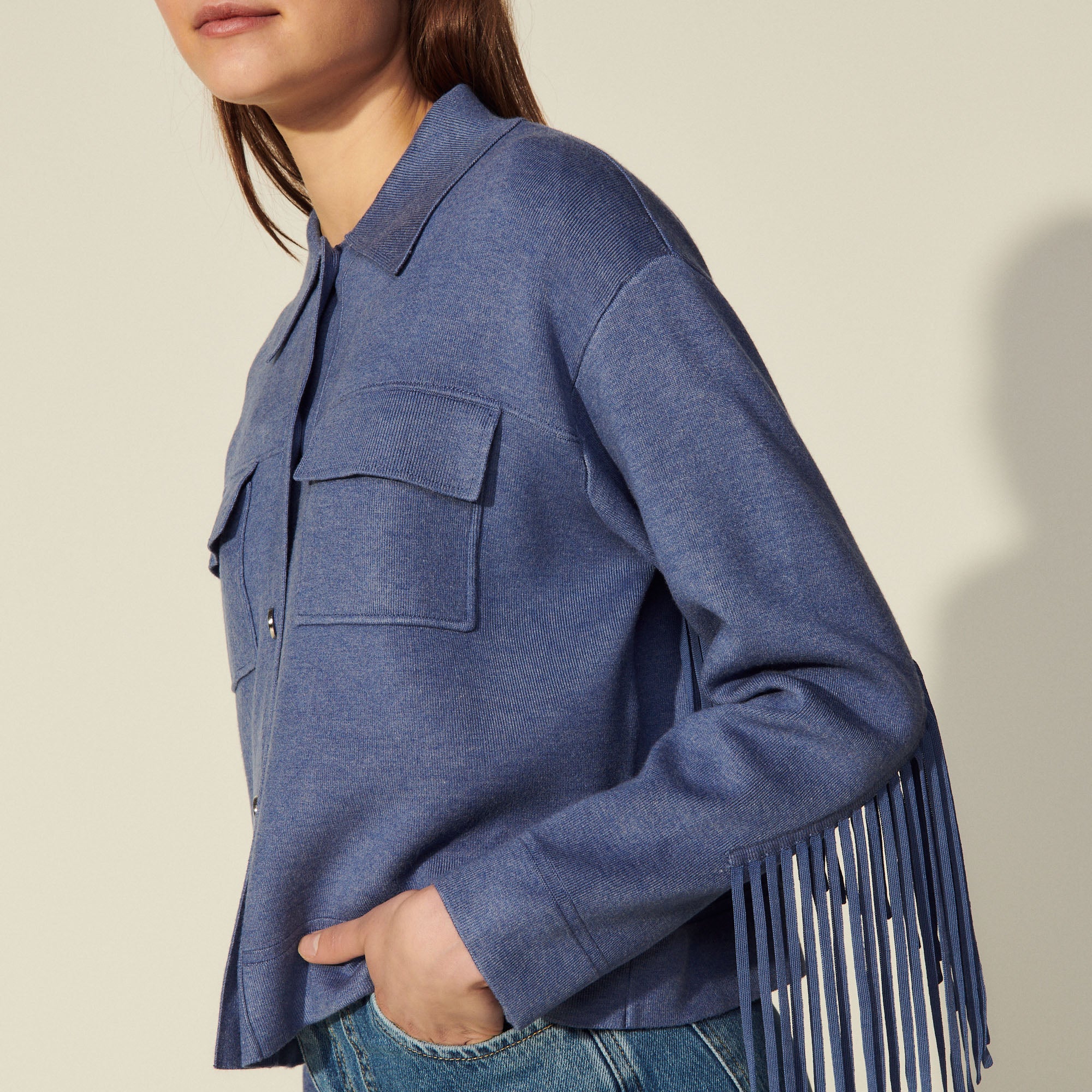 Cardi-coat court à franges Sandro seconde main