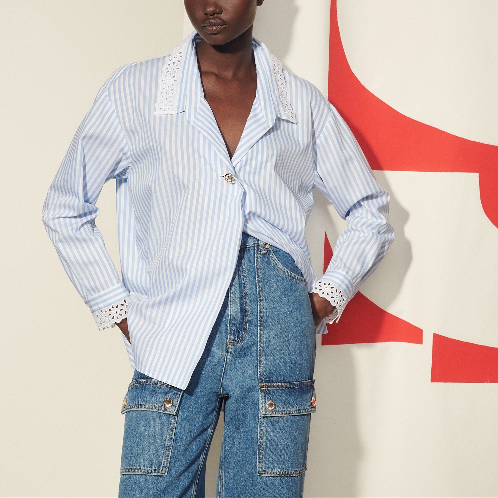 Chemise oversize en popeline rayée Sandro seconde main