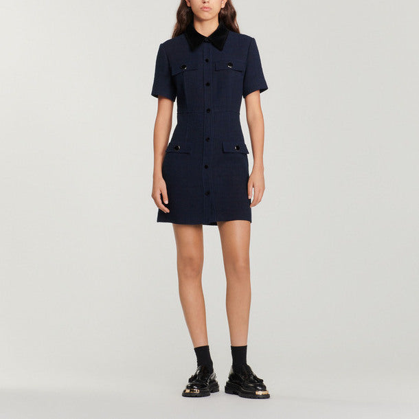 Robe courte en tweed à col velours Sandro seconde main