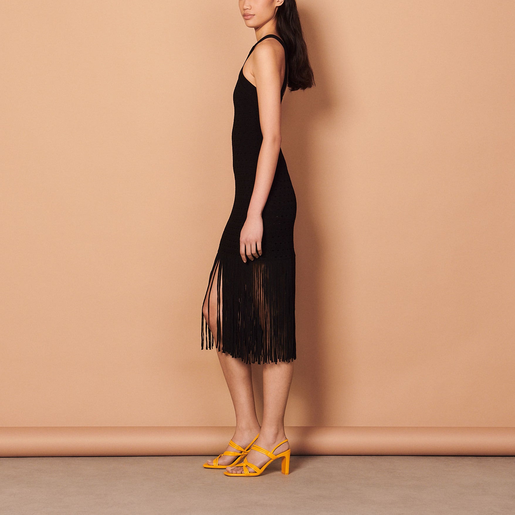 Robe midi frangée en maille Sandro seconde main