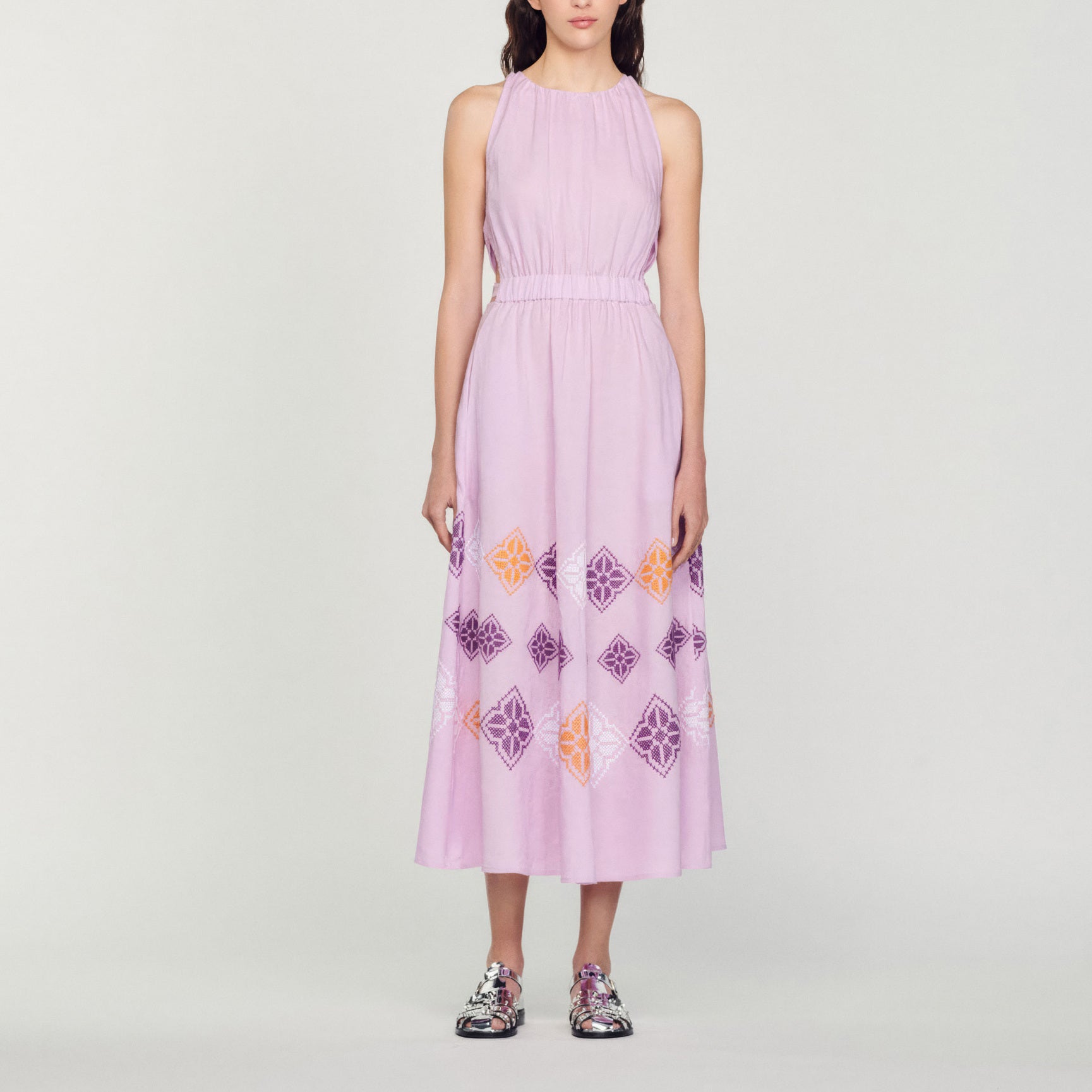 Robe longue en lin brodé Sandro seconde main