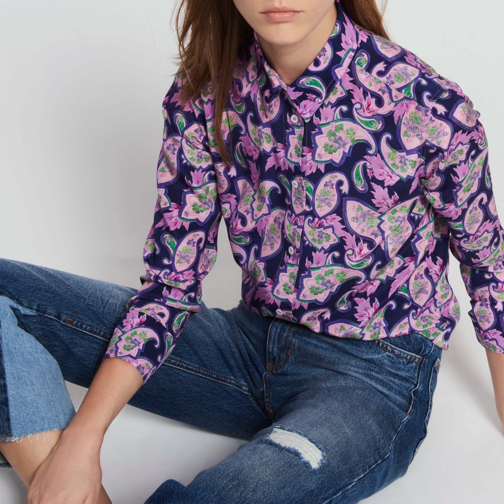 Chemise en soie imprimé cachemire Sandro seconde main