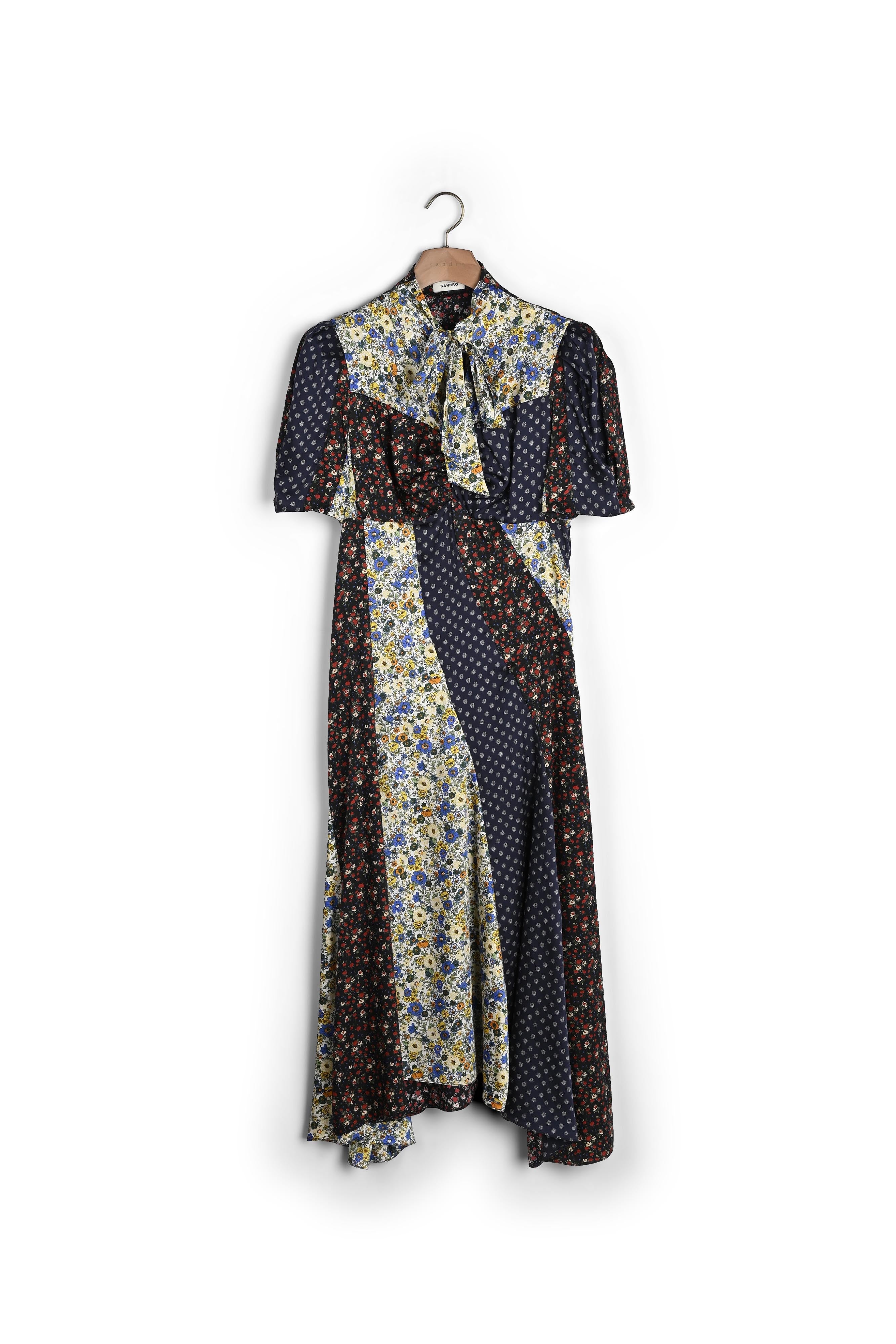 Robe longue imprimée à col lavallière Sandro seconde main